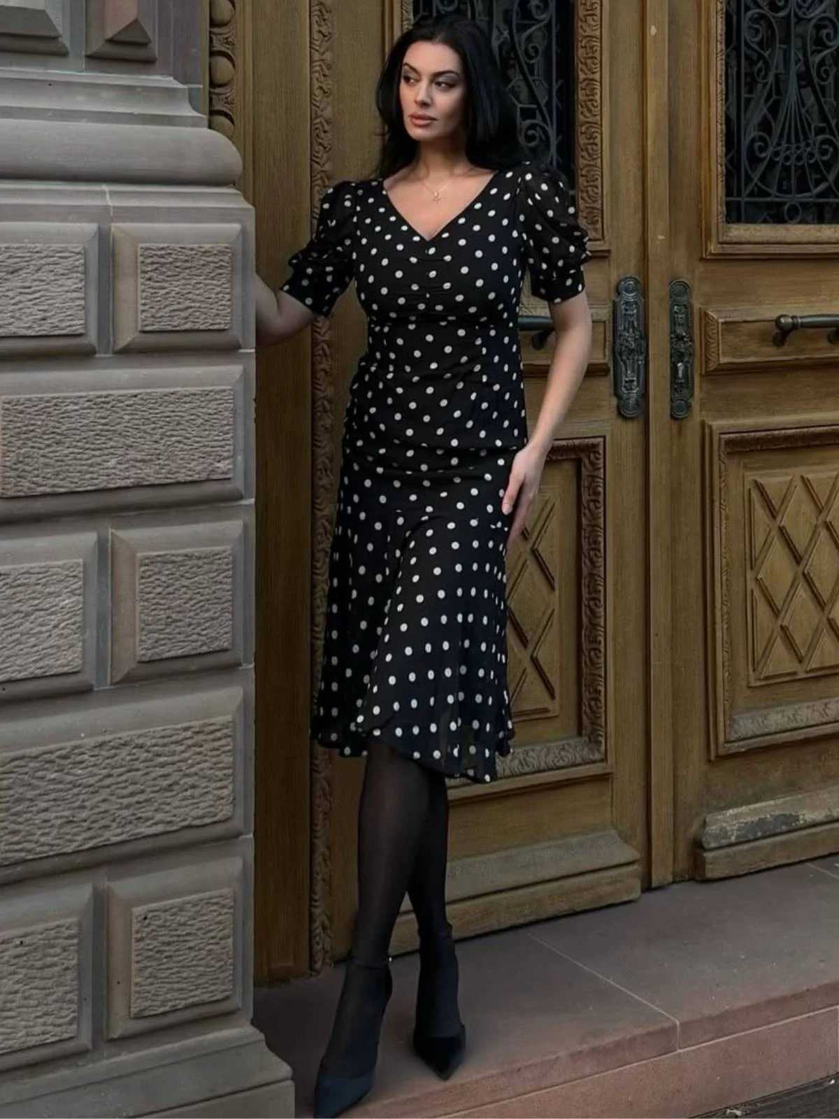 Schwarz 1930er Polka Dot Meerjungfrauenkleid - Image 2