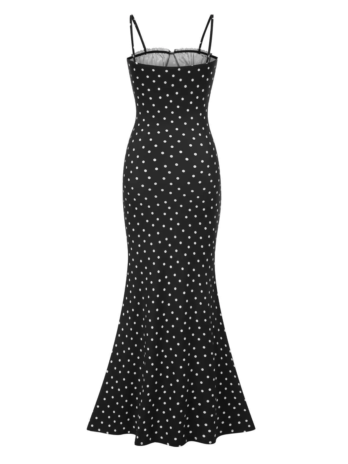 Schwarz 1930er Polka Dots Rückenfrei Meerjungfrauen Maxi Kleid - Image 2