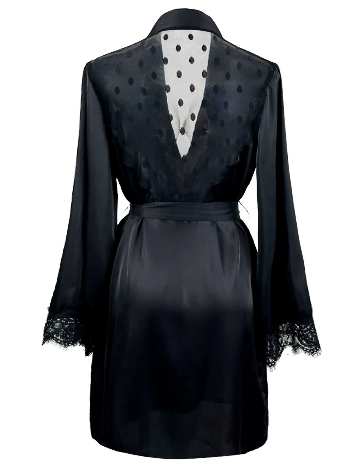 Schwarz 1930er Polka Dots Spitze Satin Robe - Image 2