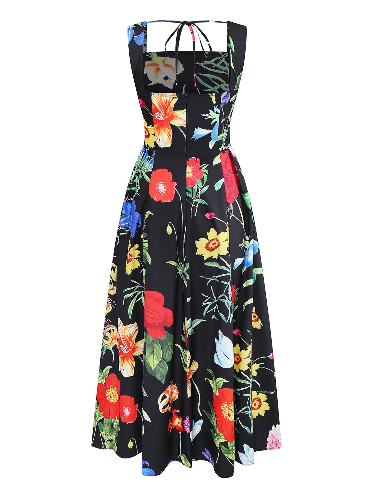 Schwarz 1930er Quadratischer Hals Blumen Maxi Kleid - Image 2