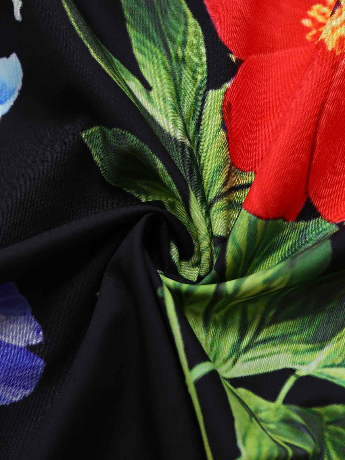 Schwarz 1930er Quadratischer Hals Blumen Maxi Kleid - Image 5