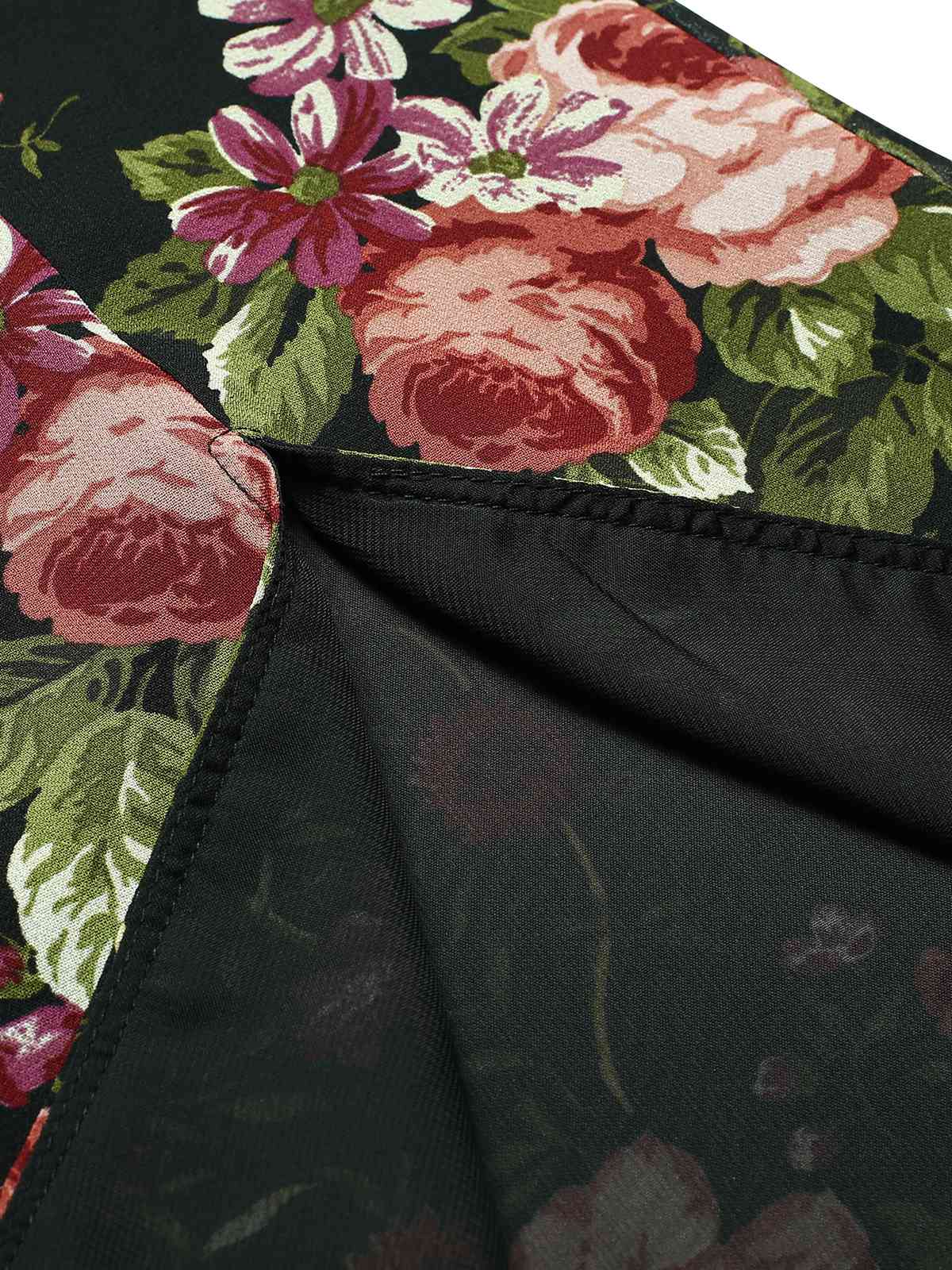 Schwarz 1930er Quadratischer Hals Rüschen Blumen Kleid - Image 5