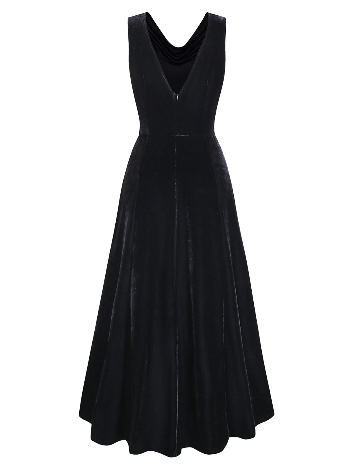 Schwarz 1930er Samt Wasserfallausschnitt Federbrosche Kleid - Image 5