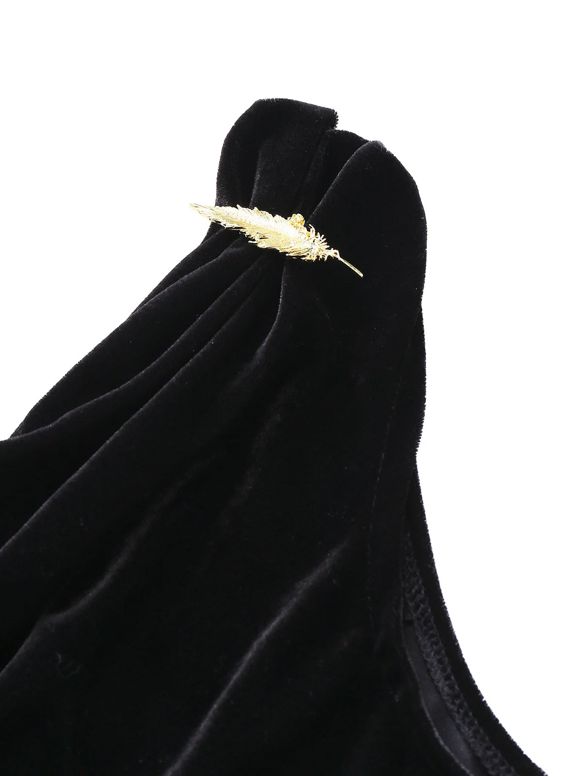 Schwarz 1930er Samt Wasserfallausschnitt Federbrosche Kleid - Image 7