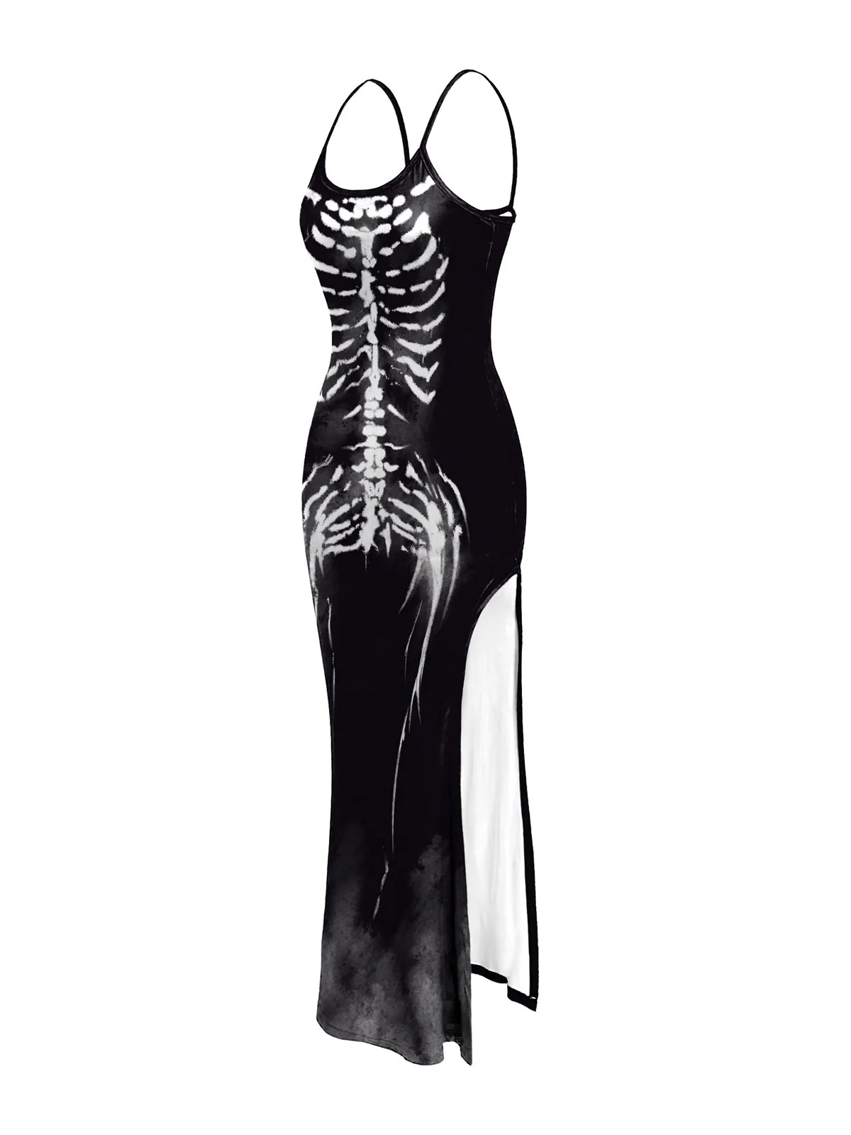 Schwarz 1930er Skeleton Schlitz Spaghetti Träger Kleid - Image 5