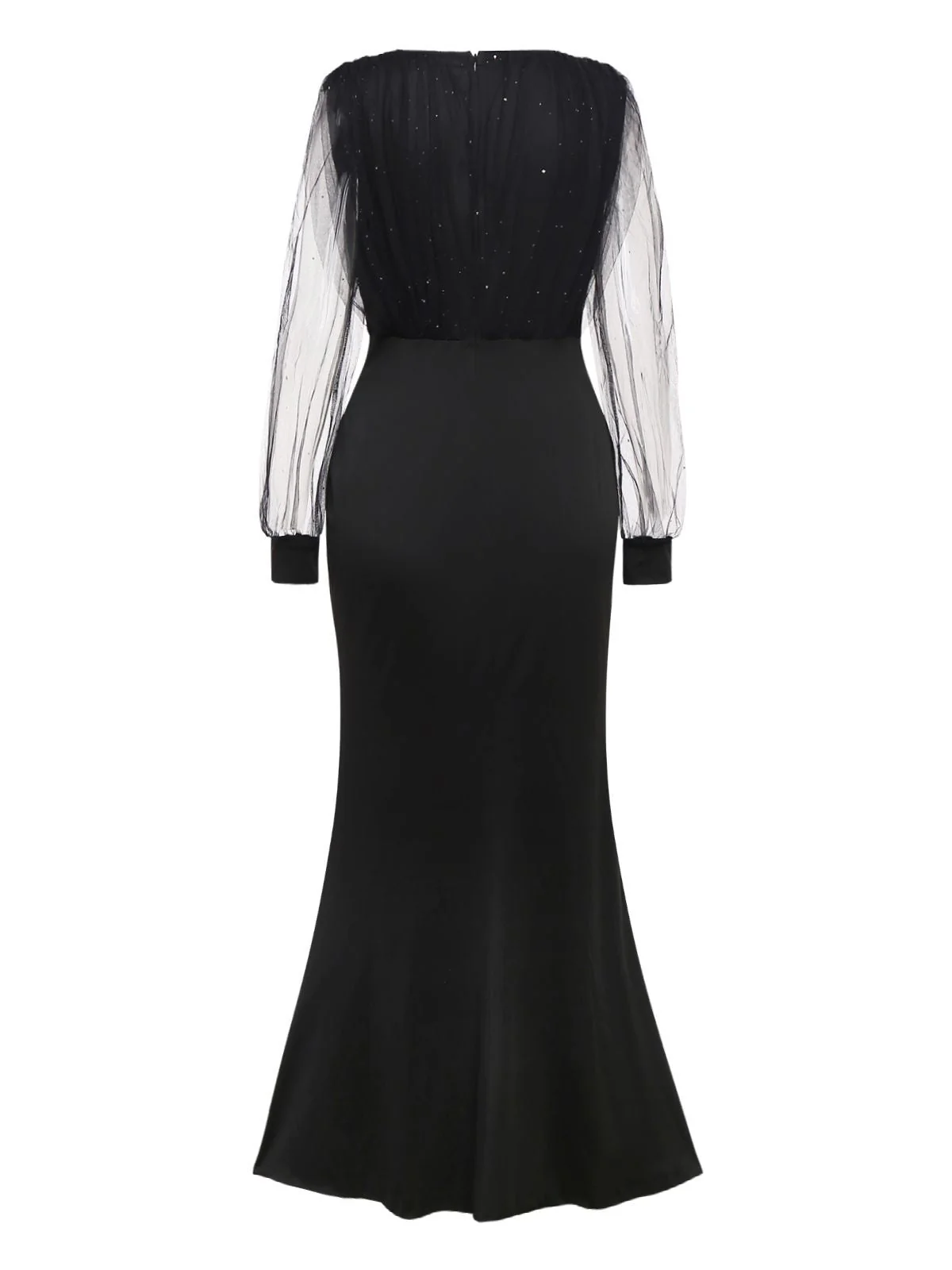 Schwarz 1930er Solide V-Ausschnitt Pailletten Unregelmäßiger Saum Kleid - Image 2