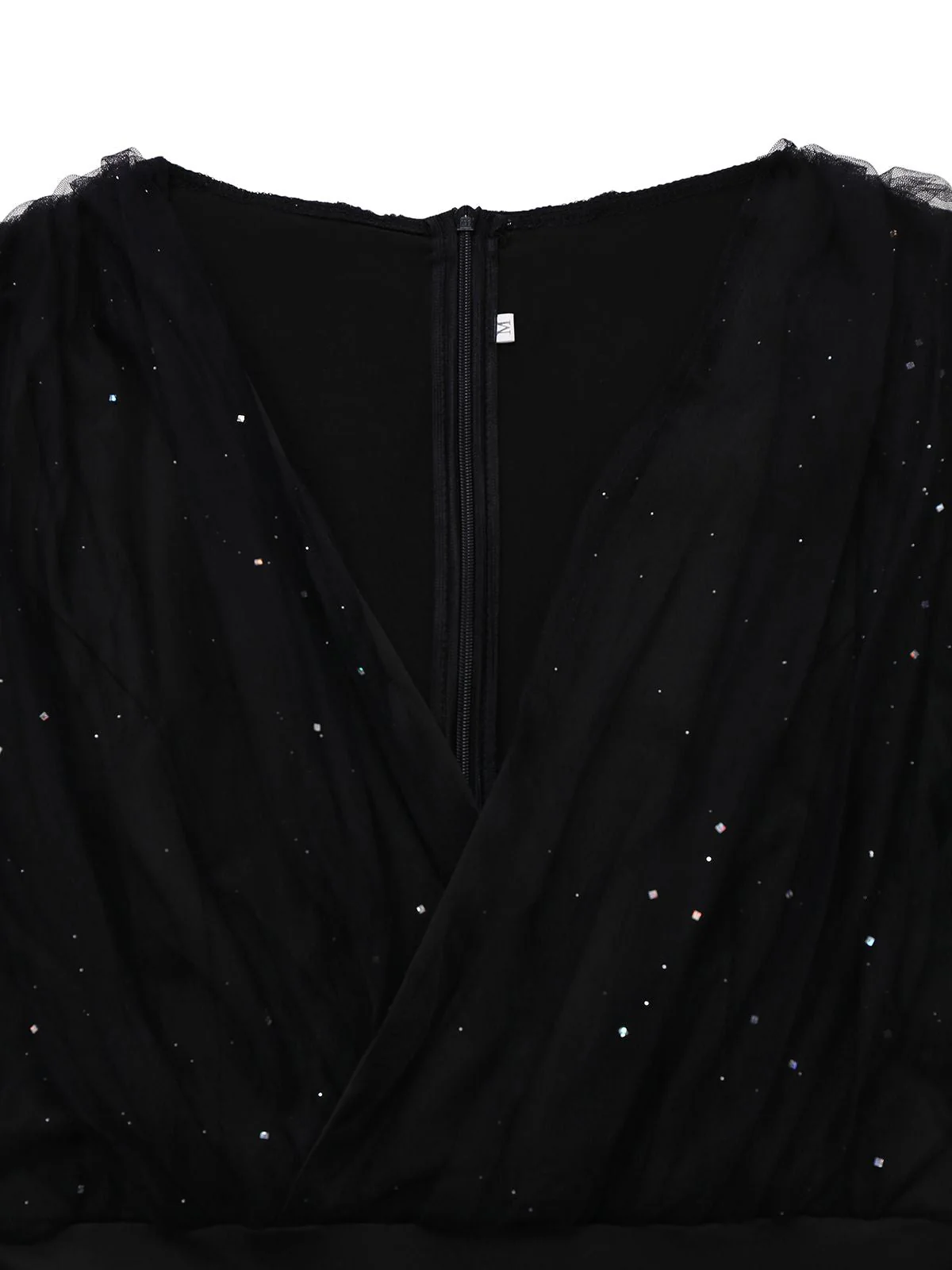 Schwarz 1930er Solide V-Ausschnitt Pailletten Unregelmäßiger Saum Kleid - Image 3