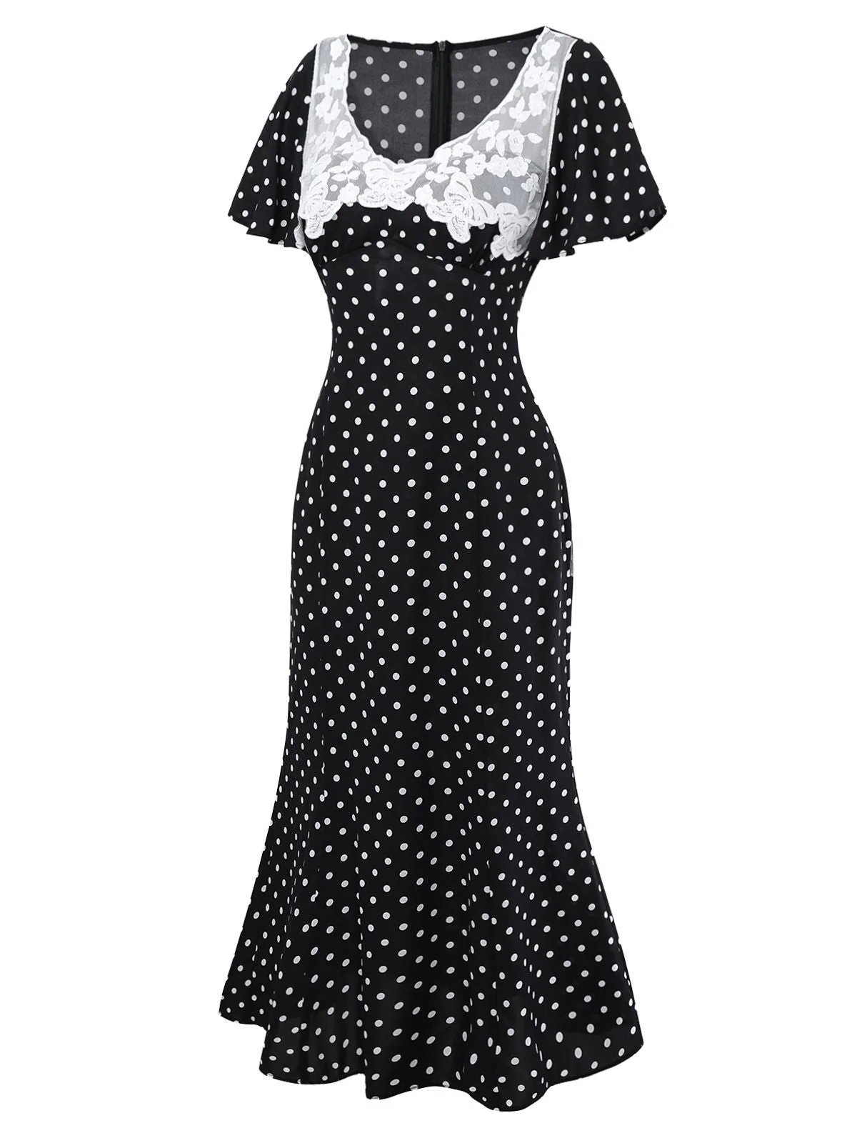 Schwarz 1930er Spitze Patchwork Polka Dot Kleid - Image 4