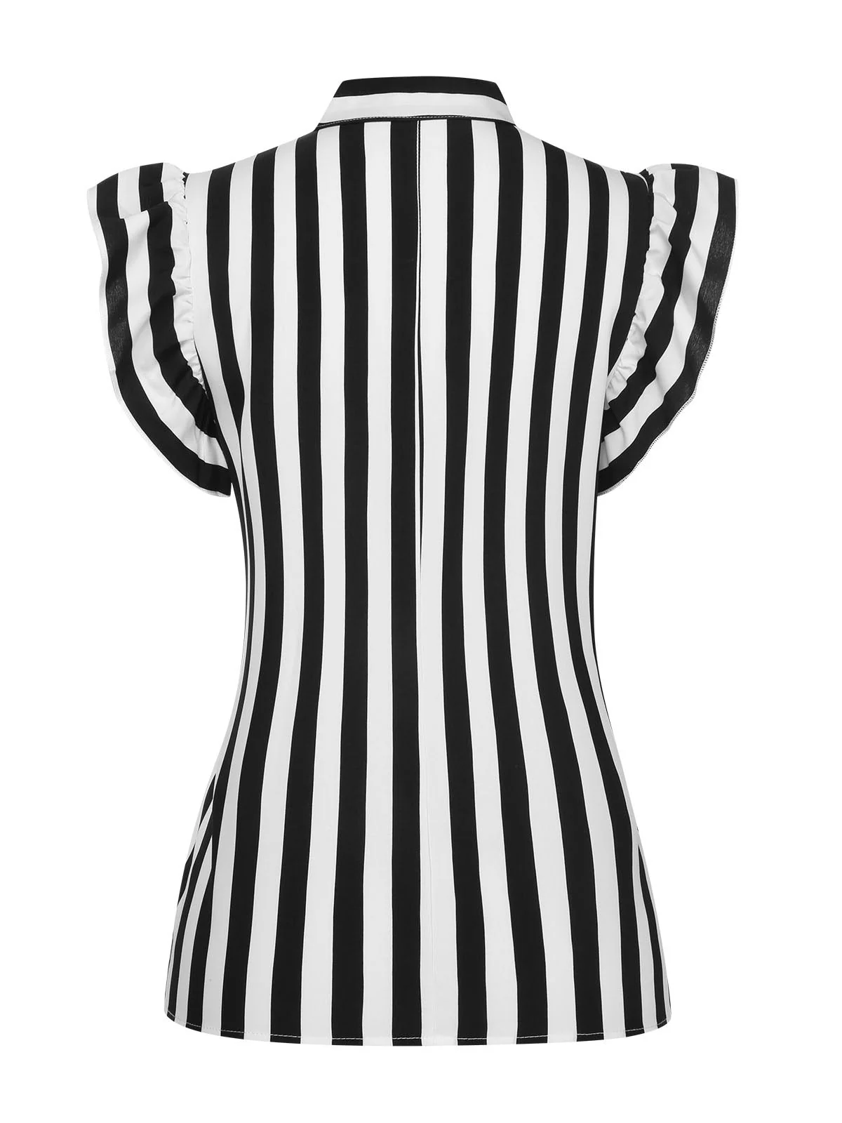 Schwarz 1930er Streifen Krawattenkragen Rüschenärmel Bluse - Image 3