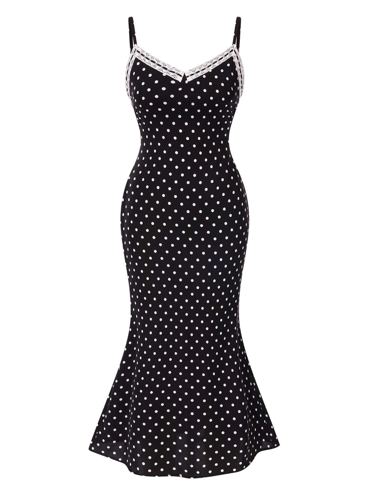 Schwarz 1930er Träger Polka Dots Meerjungfrauen Kleid - Image 2