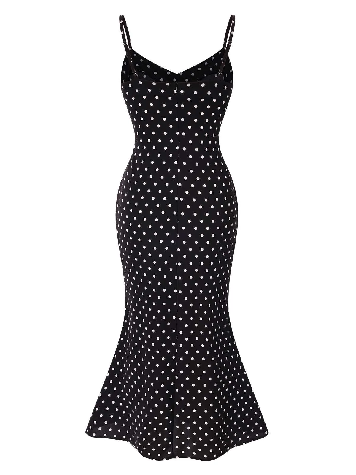 Schwarz 1930er Träger Polka Dots Meerjungfrauen Kleid - Image 3