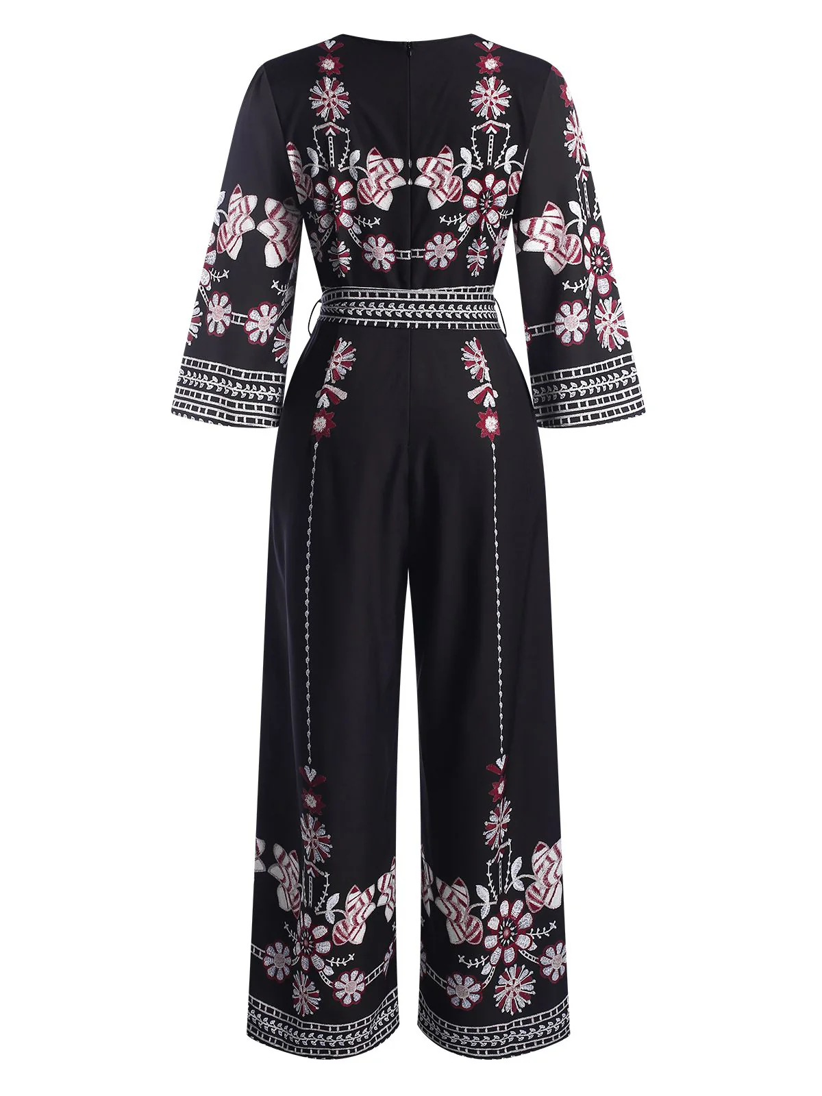 Schwarz 1930er Überkreuztes V-Ausschnitt Blumen Jumpsuit - Image 3