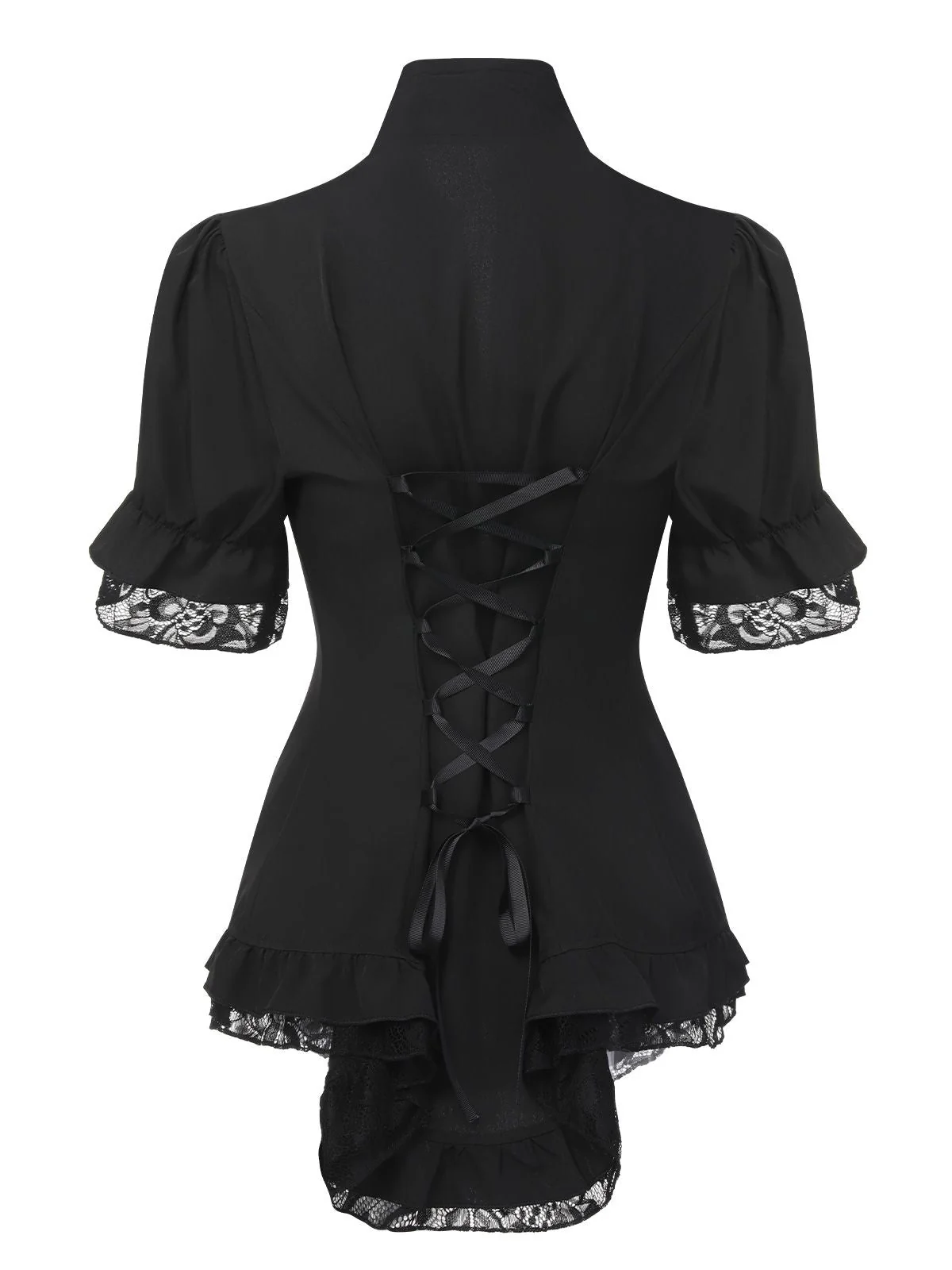 Schwarz 1930er V-Ausschnitt Viktorianische Spitzen Bluse - Image 3