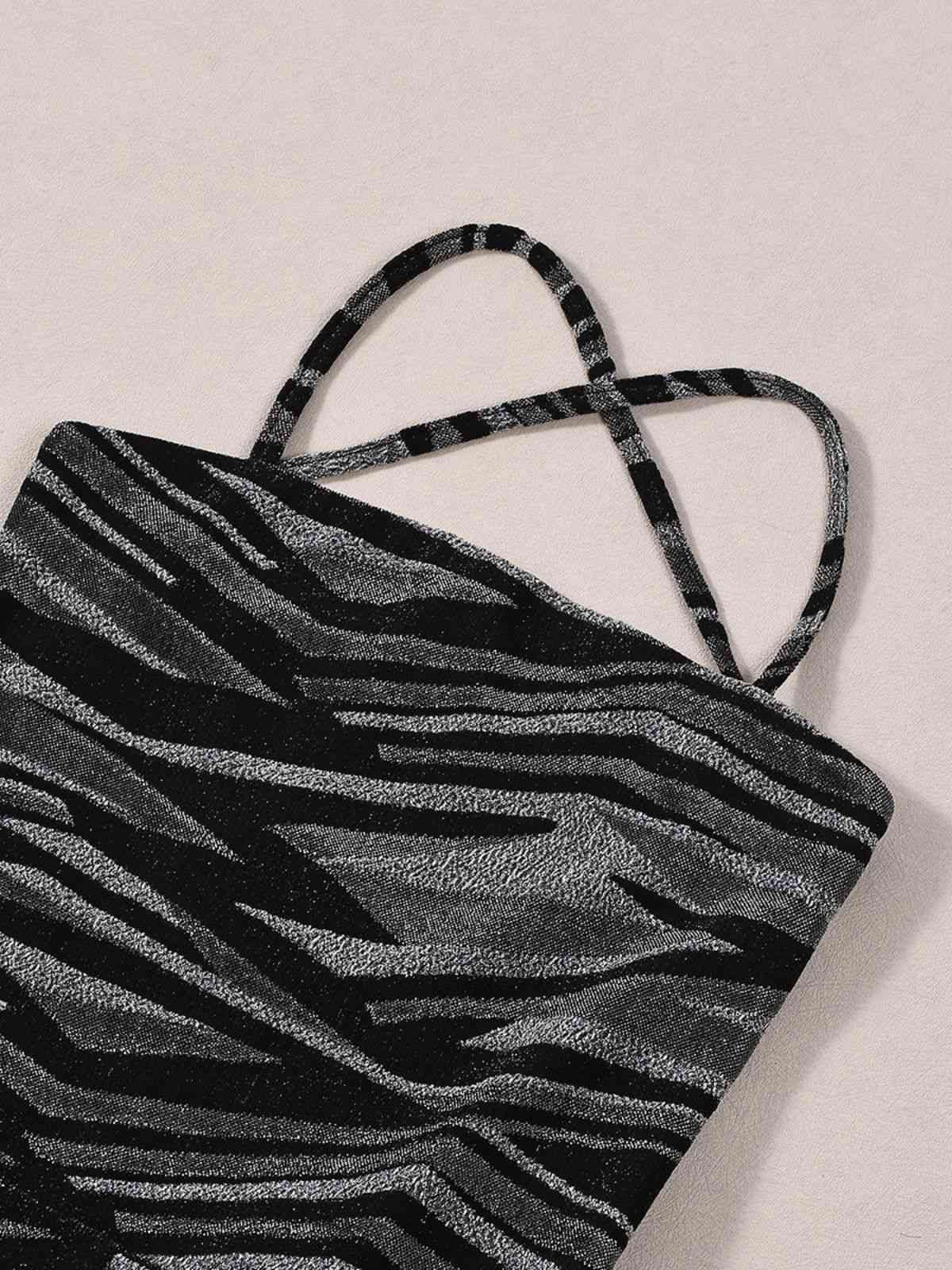 Schwarz 1930er Zebra Druck Halter Rückenfrei Jumpsuit - Image 5