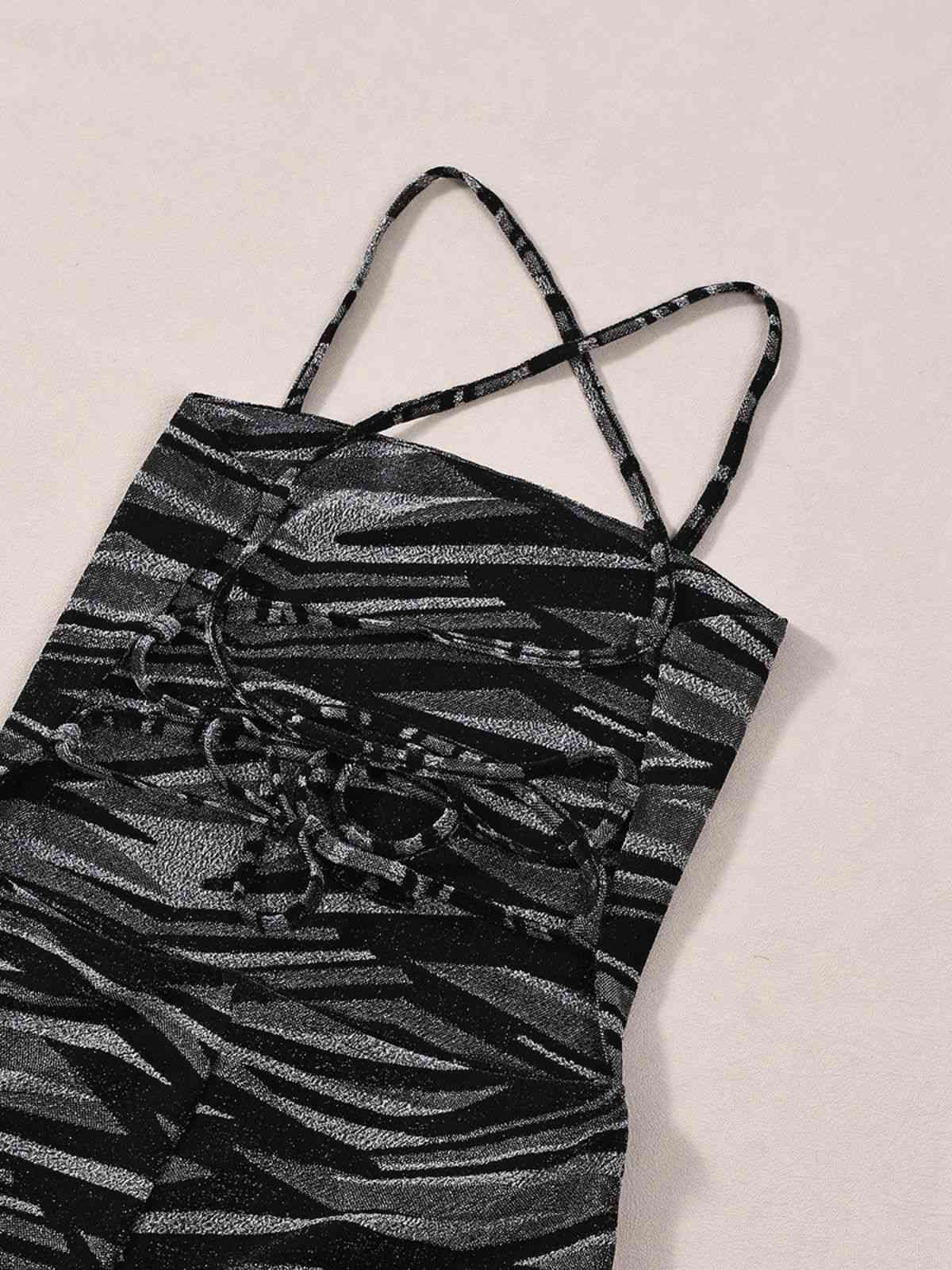 Schwarz 1930er Zebra Druck Halter Rückenfrei Jumpsuit - Image 6