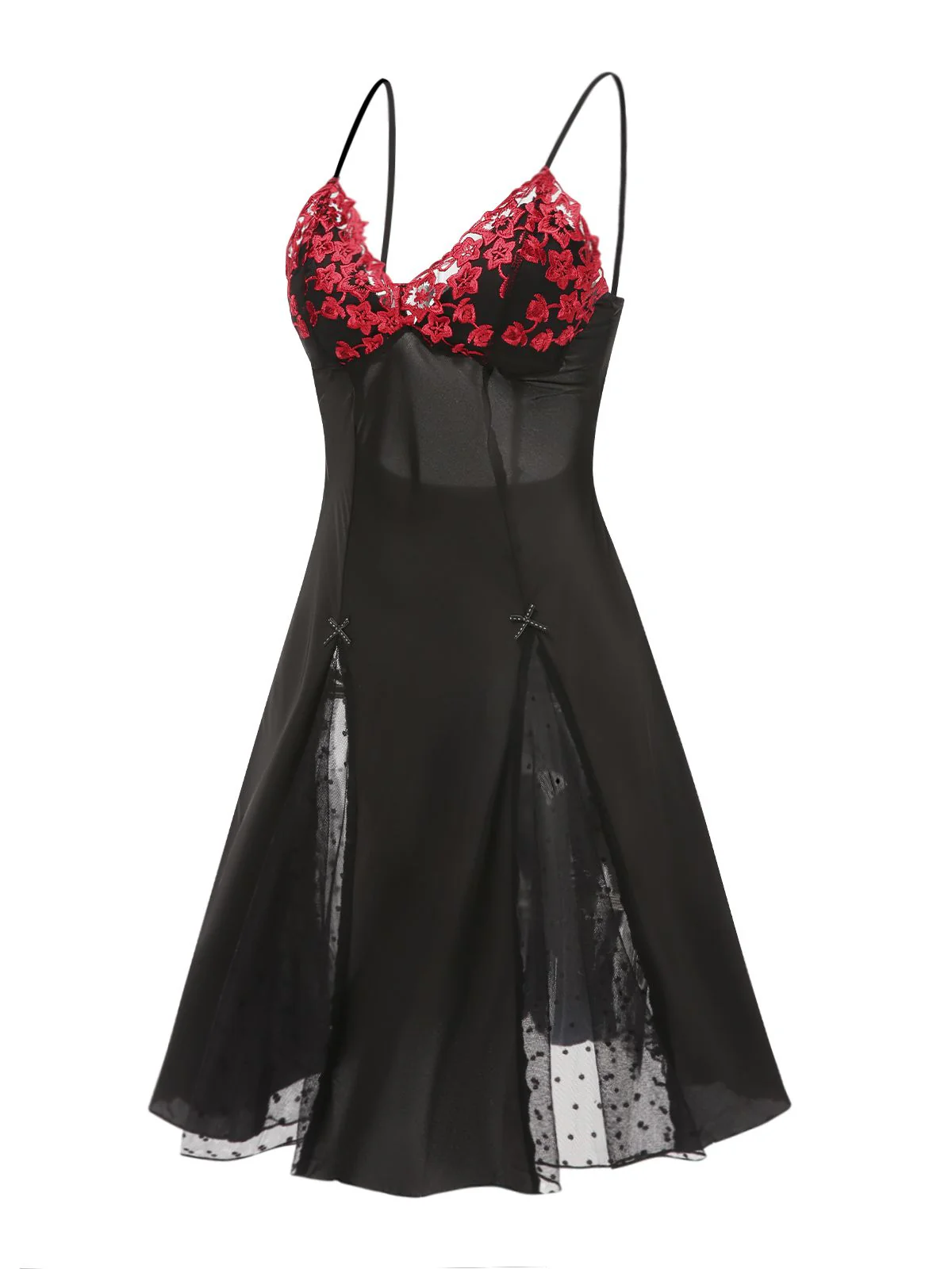 Schwarz 1940er Besticktes Satin Spitze Nachthemd - Image 2