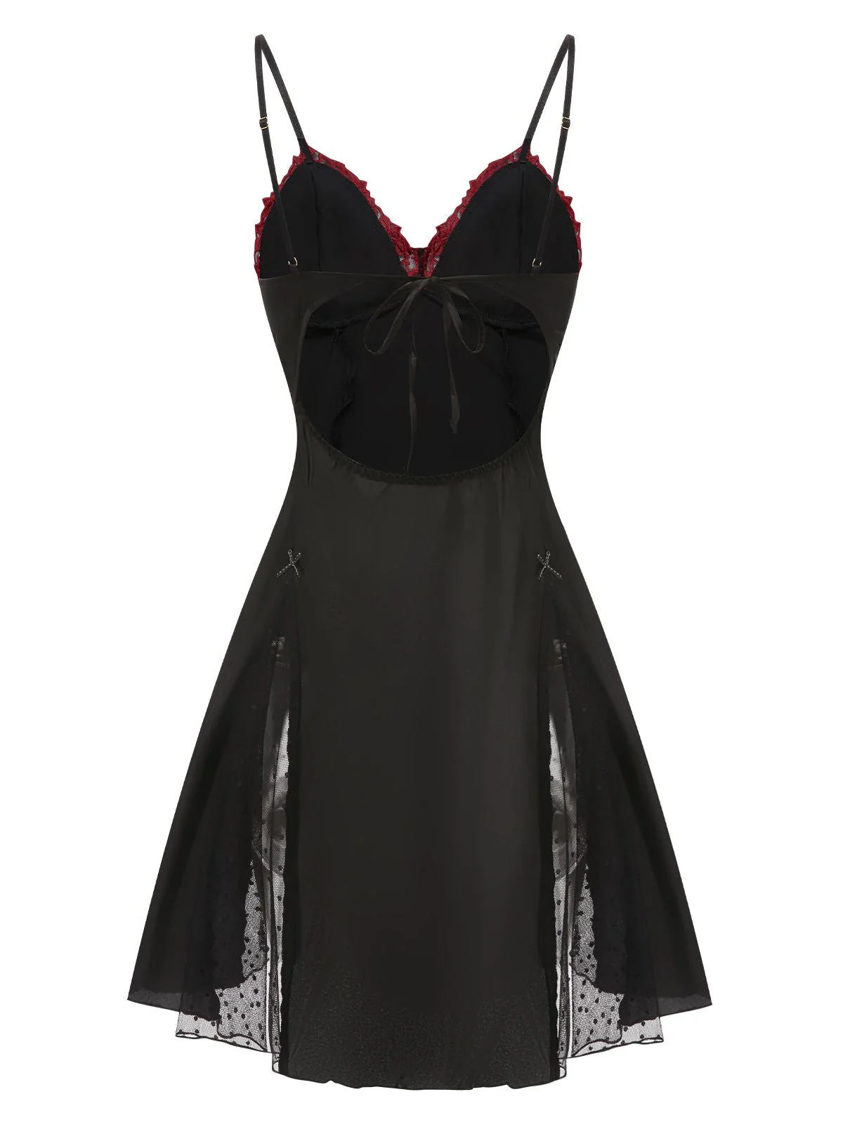 Schwarz 1940er Besticktes Satin Spitze Nachthemd - Image 3