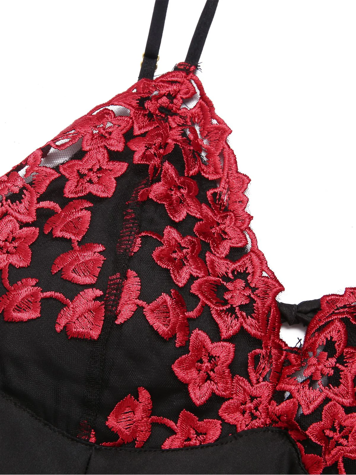 Schwarz 1940er Besticktes Satin Spitze Nachthemd - Image 4