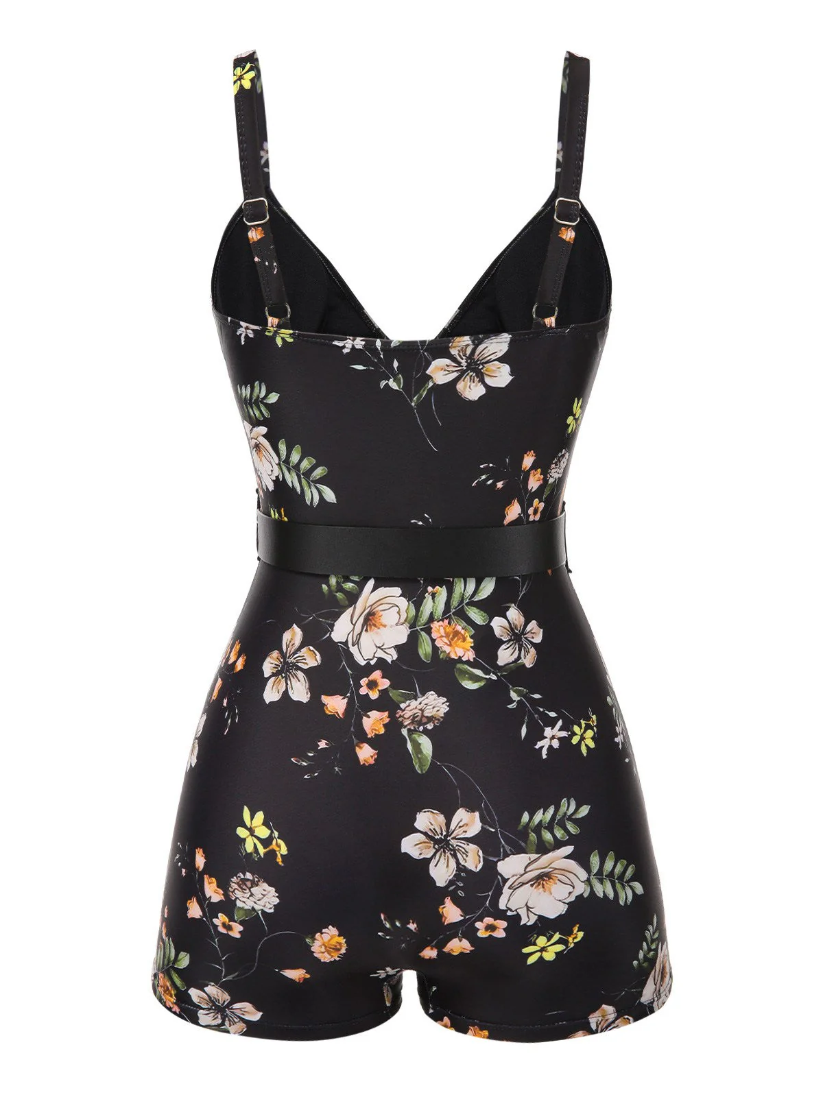 Schwarz 1940er Blumen Boxer Träger Badeanzug - Image 4