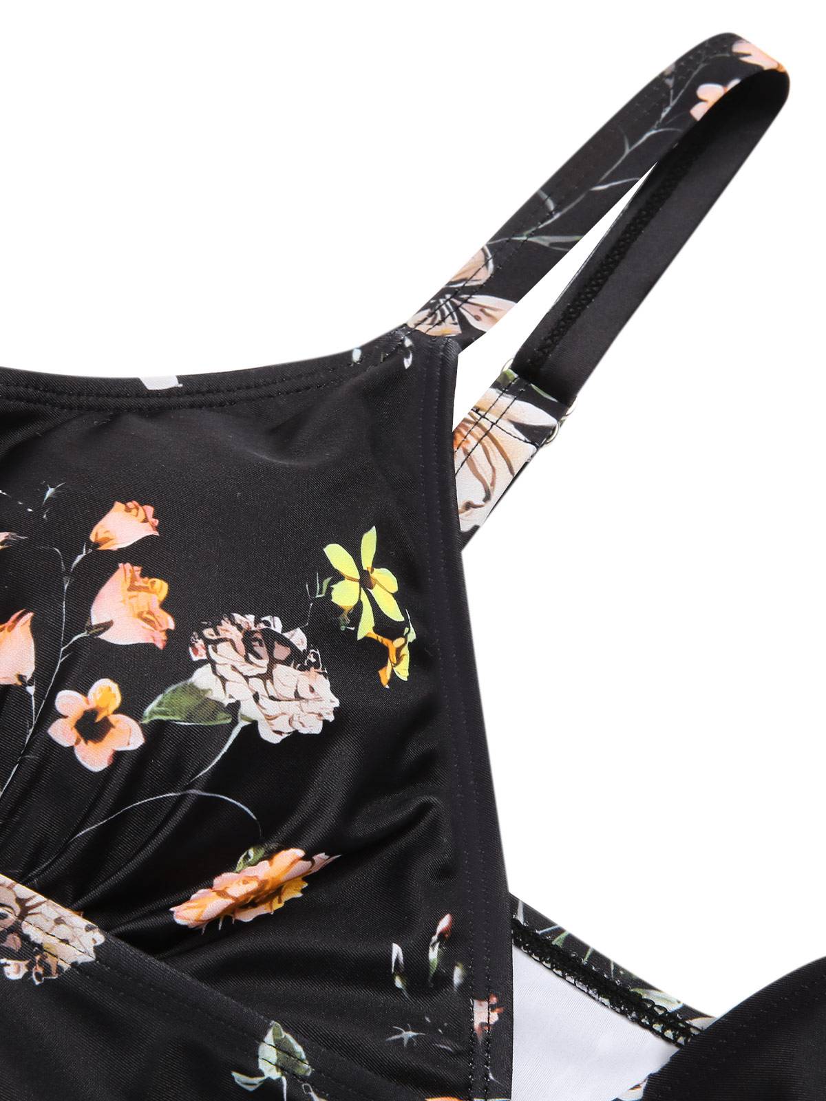Schwarz 1940er Blumen Boxer Träger Badeanzug - Image 5