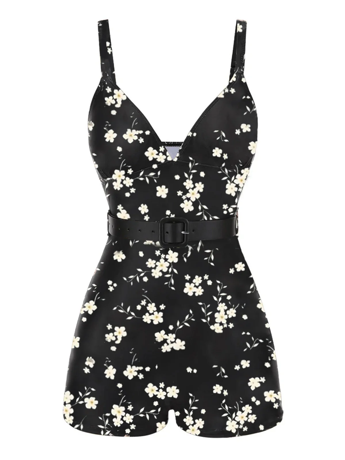 Schwarz 1940er Blumen Boxer Träger Badeanzug - Image 8