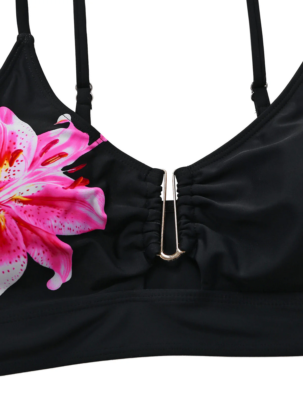 Schwarz 1940er Blumen Metallschnalle Tankini Set - Image 4