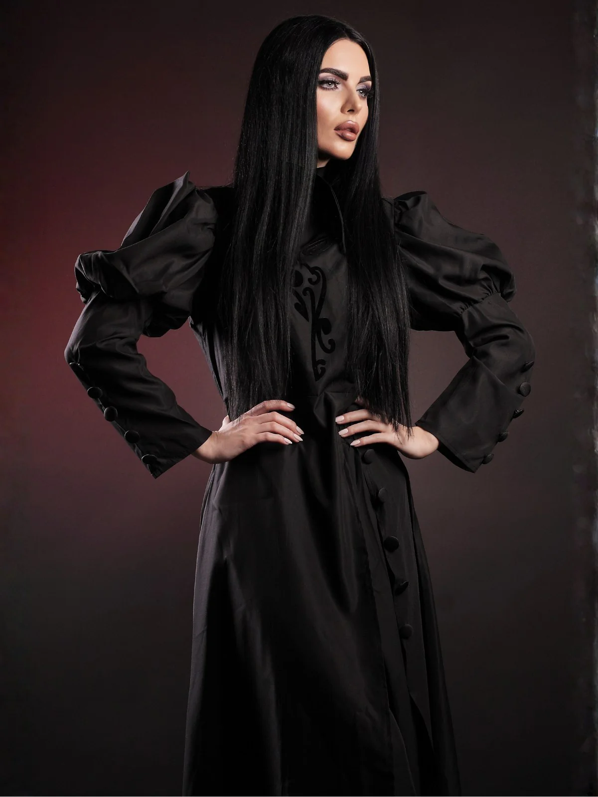 Schwarz 1940er Gothic Wicked-Inspiriert Elphaba Blumen Hexenkleid - Image 2