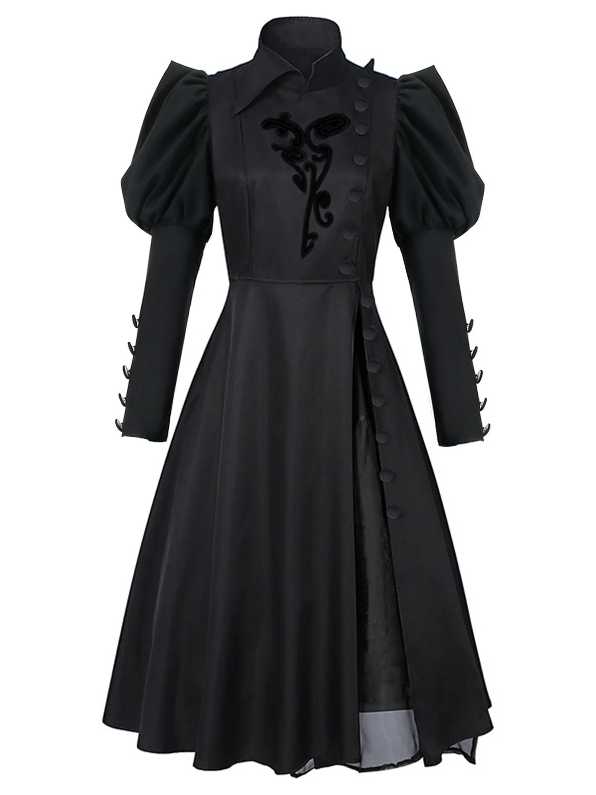 Schwarz 1940er Gothic Wicked-Inspiriert Elphaba Blumen Hexenkleid - Image 4