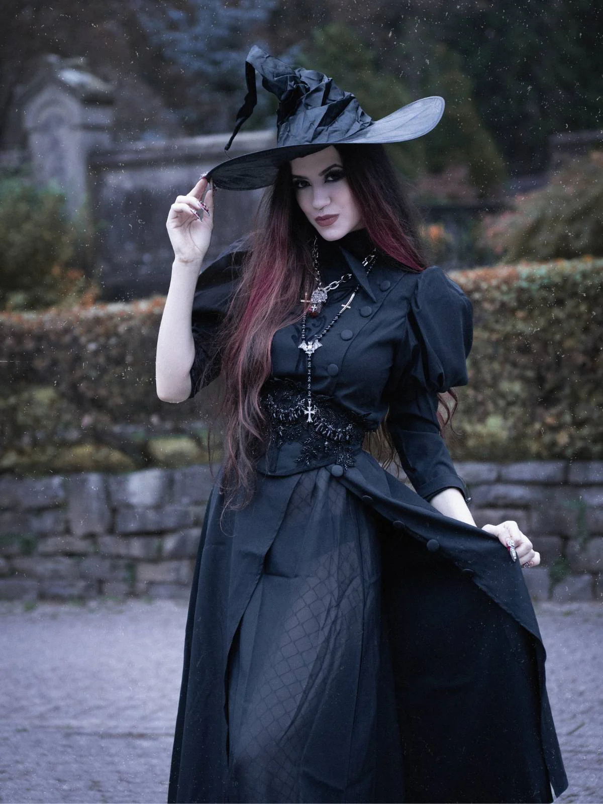 Schwarz 1940er Gothic Wicked-Inspiriert Elphaba Blumen Hexenkleid - Image 2