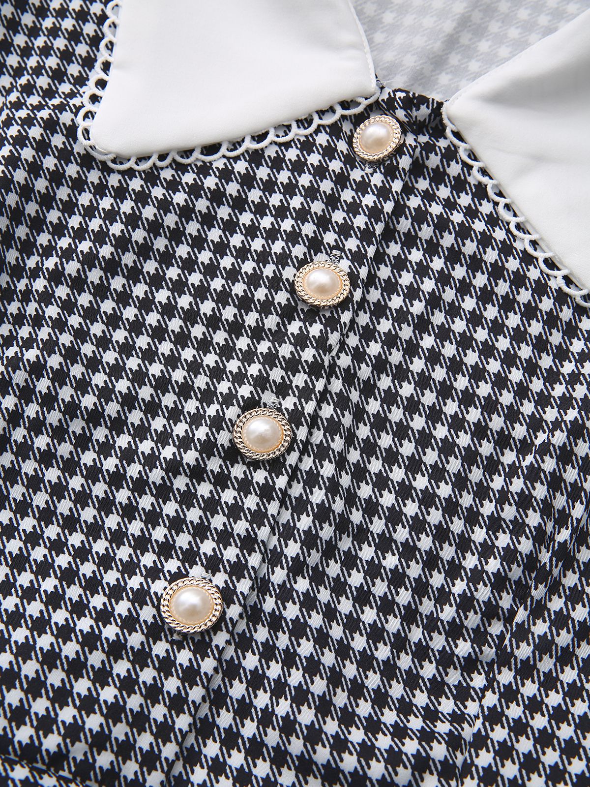 Schwarz 1940er Hahnentritt Puffärmel Perlen Taste Kleid - Image 5