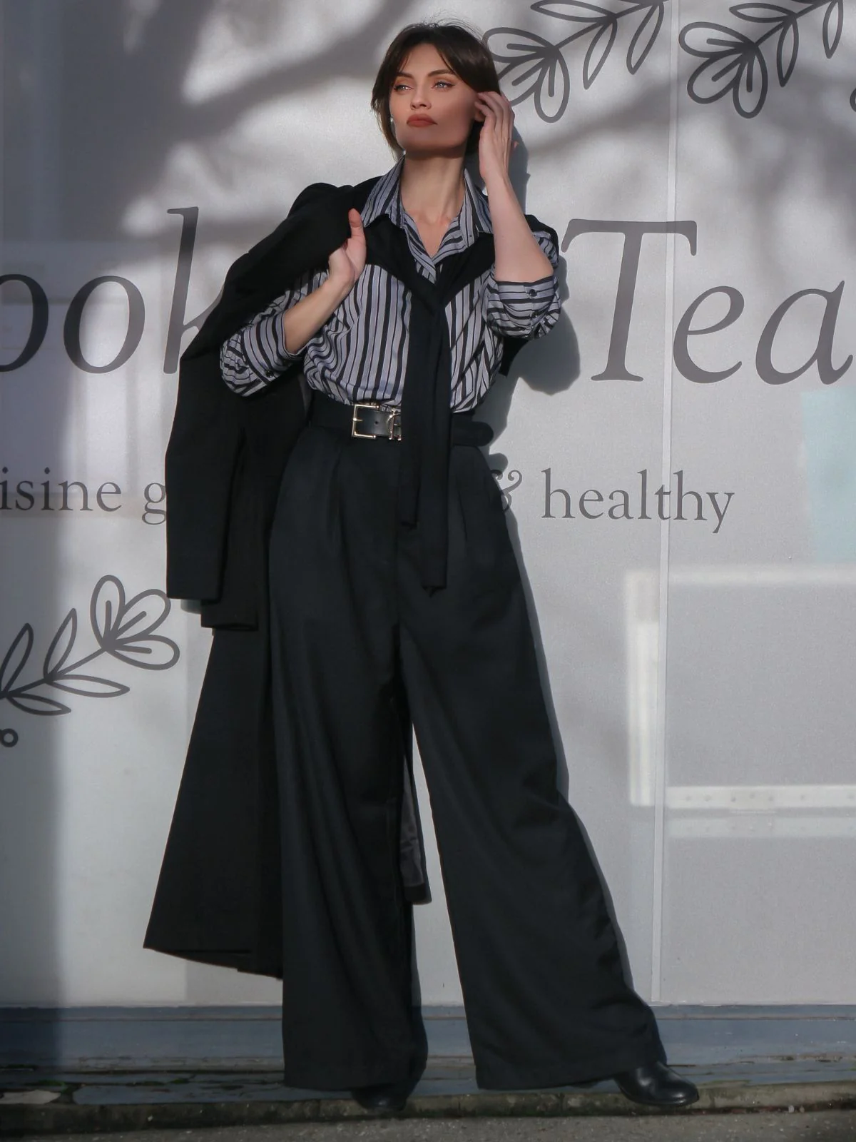Schwarz 1940er Hemdkragen Streifen Jumpsuit Mit Kap - Image 2