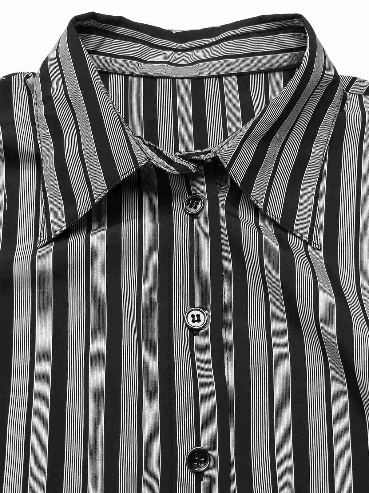 Schwarz 1940er Hemdkragen Streifen Jumpsuit Mit Kap - Image 9