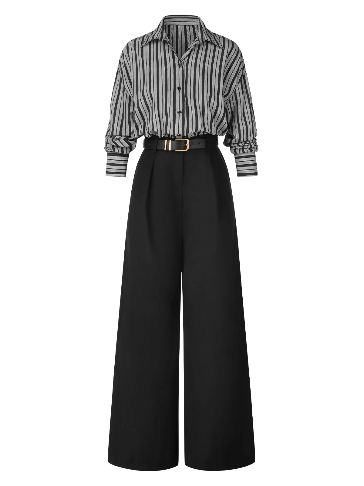 Schwarz 1940er Hemdkragen Streifen Jumpsuit Mit Kap - Image 4