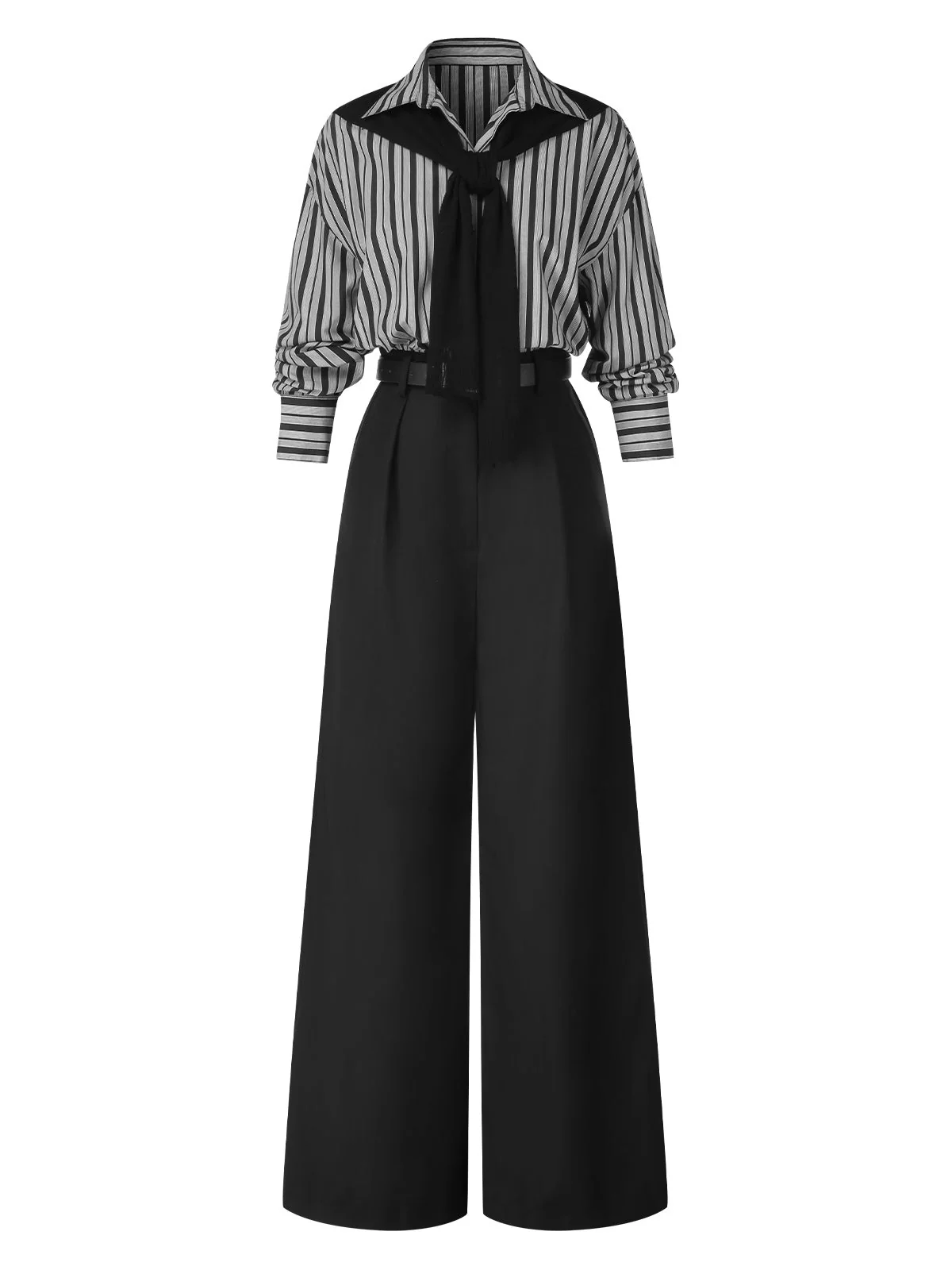 Schwarz 1940er Hemdkragen Streifen Jumpsuit Mit Kap - Image 6