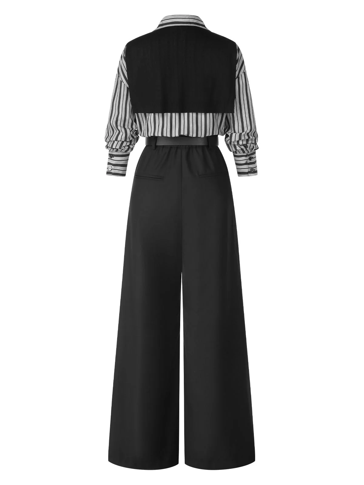 Schwarz 1940er Hemdkragen Streifen Jumpsuit Mit Kap - Image 8