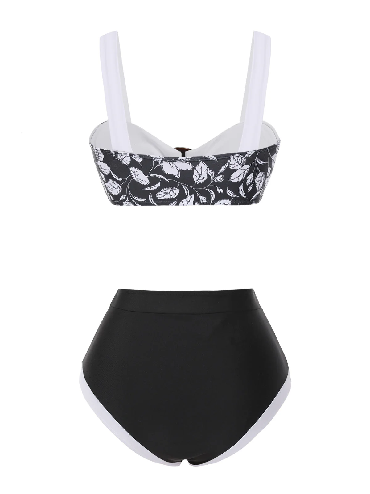 Schwarz 1940er Hepburn Silhouette Blumen Bikini Set - Image 4