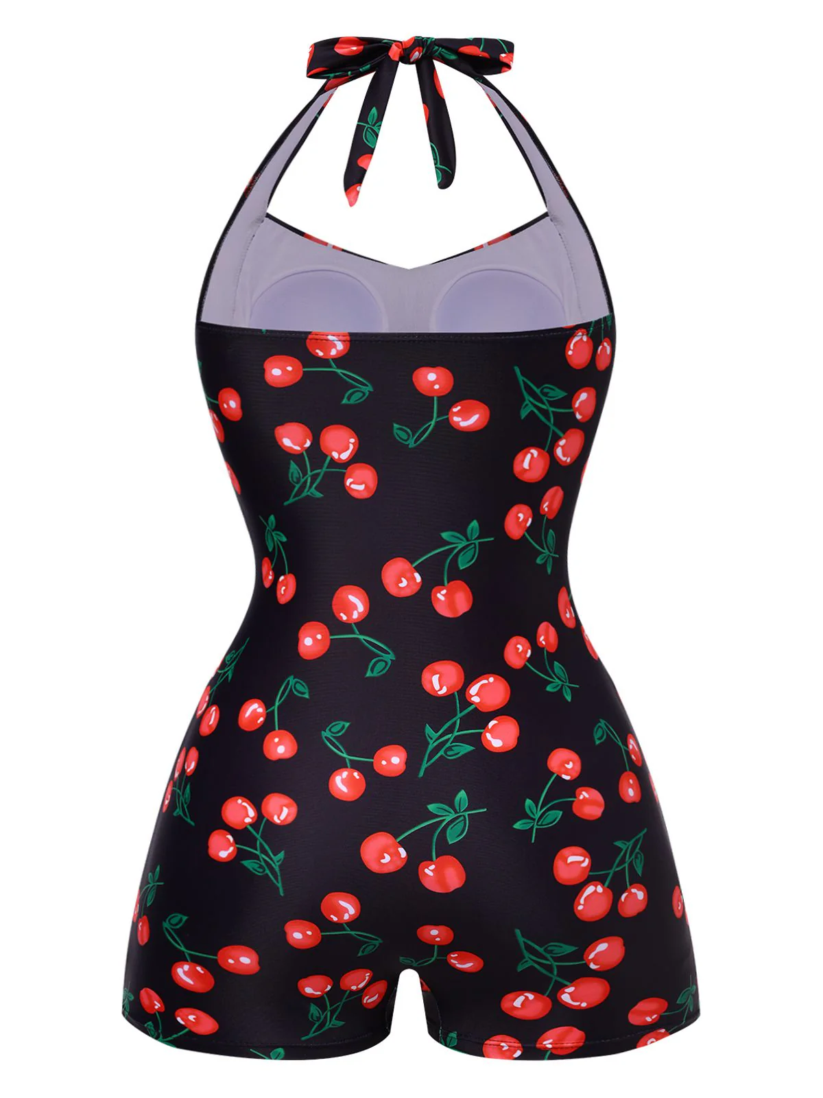 Schwarz 1940er Kirsche Neckholder Einteiliger Badeanzug - Image 3