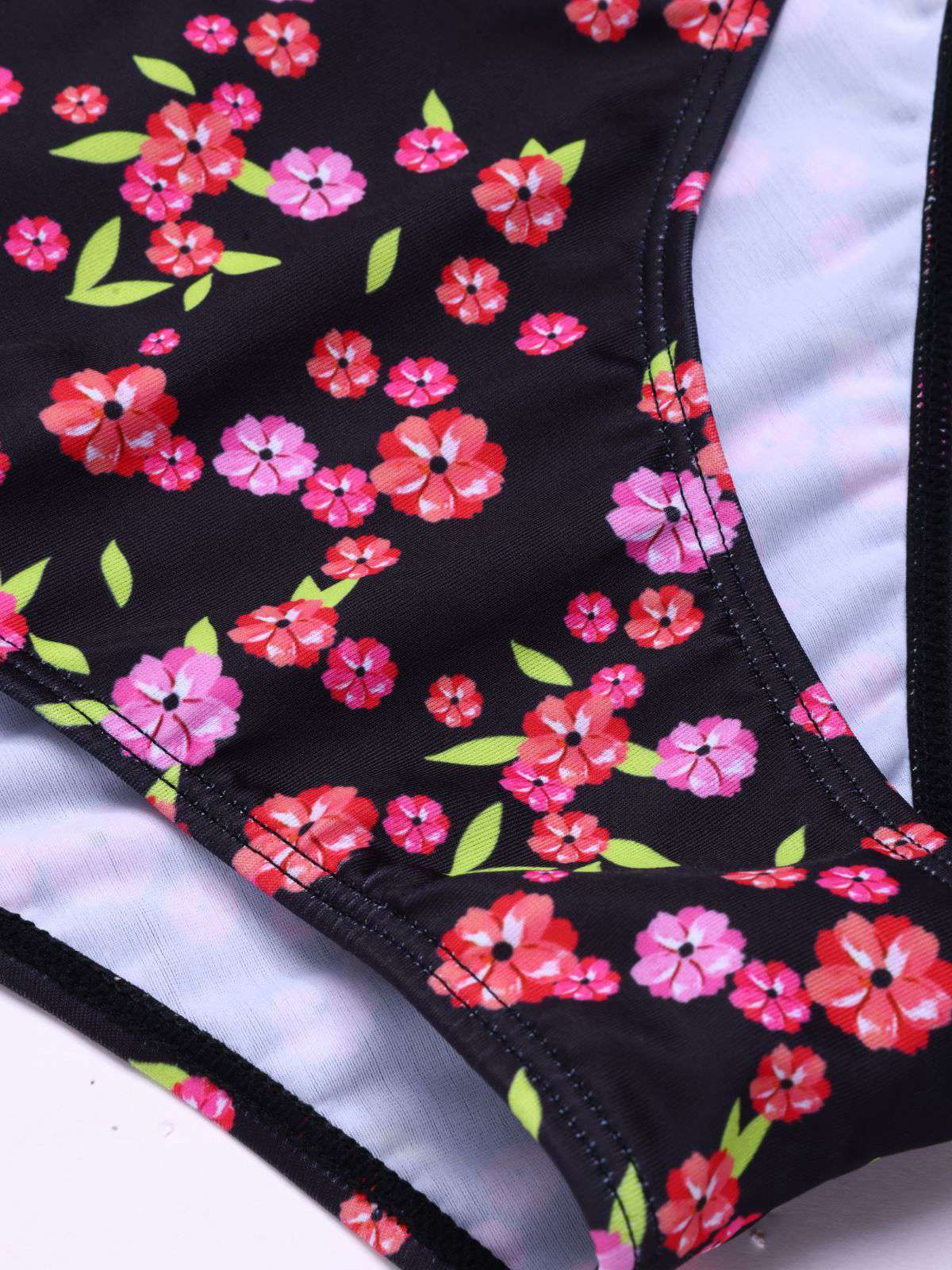 Schwarz 1940er Kleine Blumen Schnürung Tankini Set - Image 4