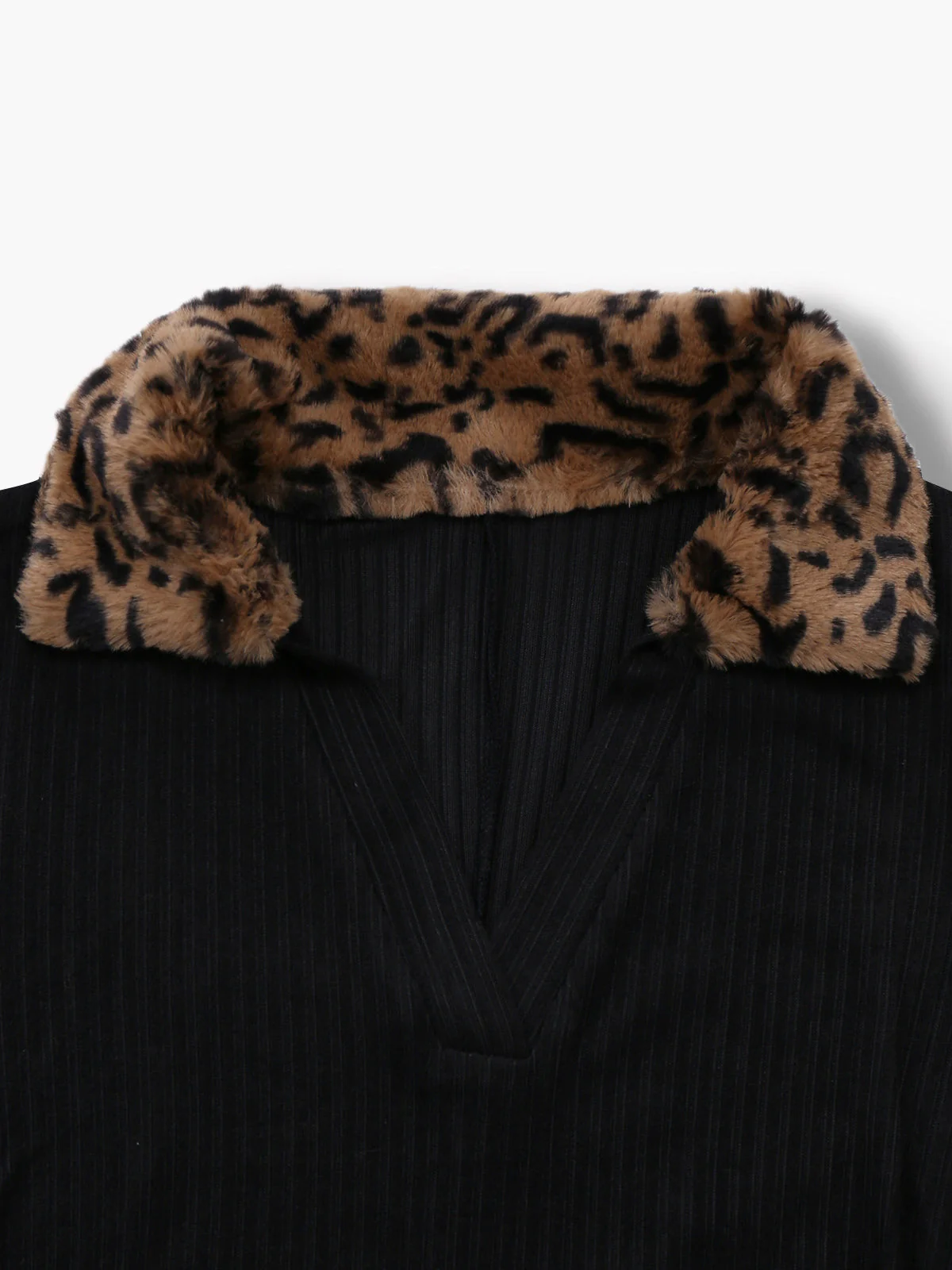 Schwarz 1940er Leopard Kunst Pelz Besatz Gerippt Stricken Kleid - Image 4