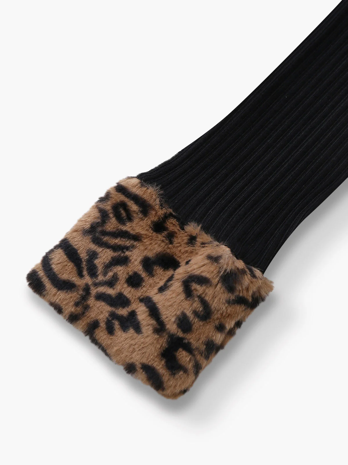 Schwarz 1940er Leopard Kunst Pelz Besatz Gerippt Stricken Kleid - Image 5