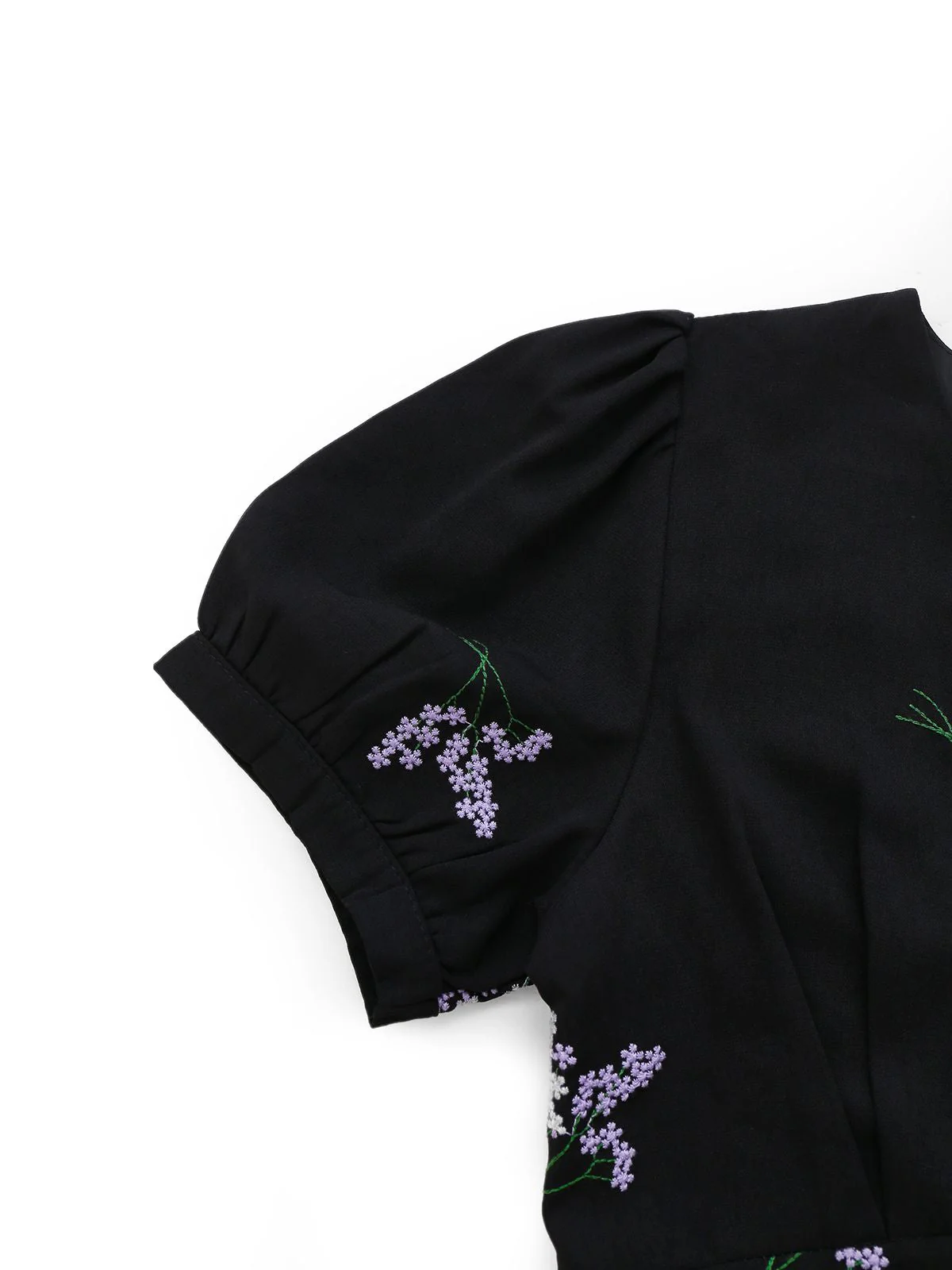 Schwarz 1940er Lila Blumen Stickerei V-Ausschnitt Kleid - Image 4