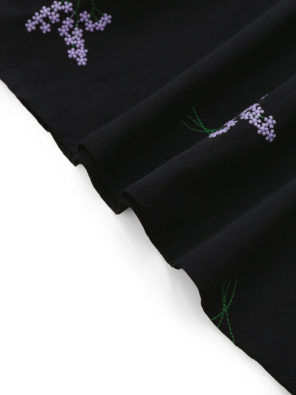 Schwarz 1940er Lila Blumen Stickerei V-Ausschnitt Kleid - Image 5