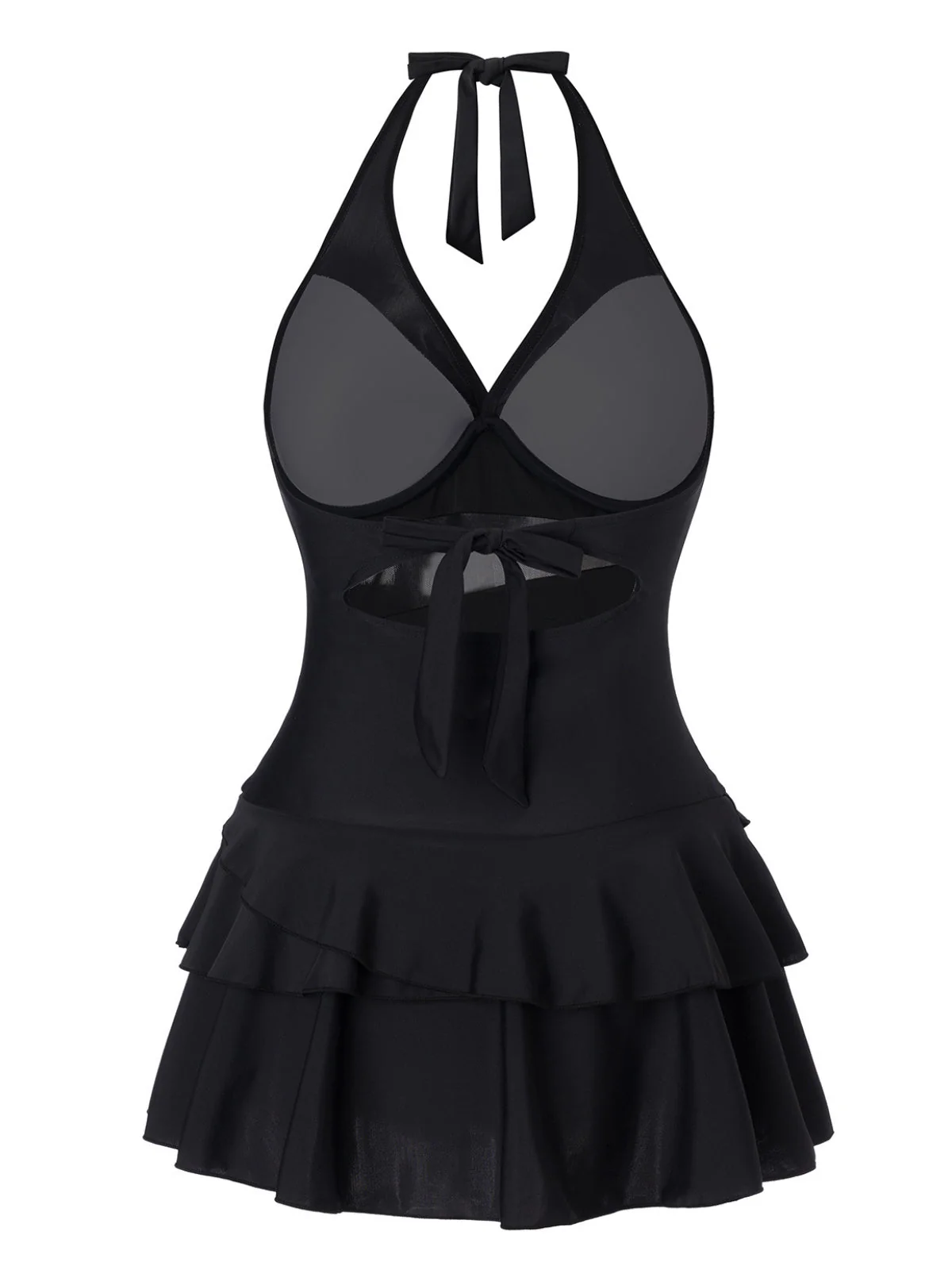 Schwarz 1940er Mehrlagiger Saum Halter Badekleid - Image 2