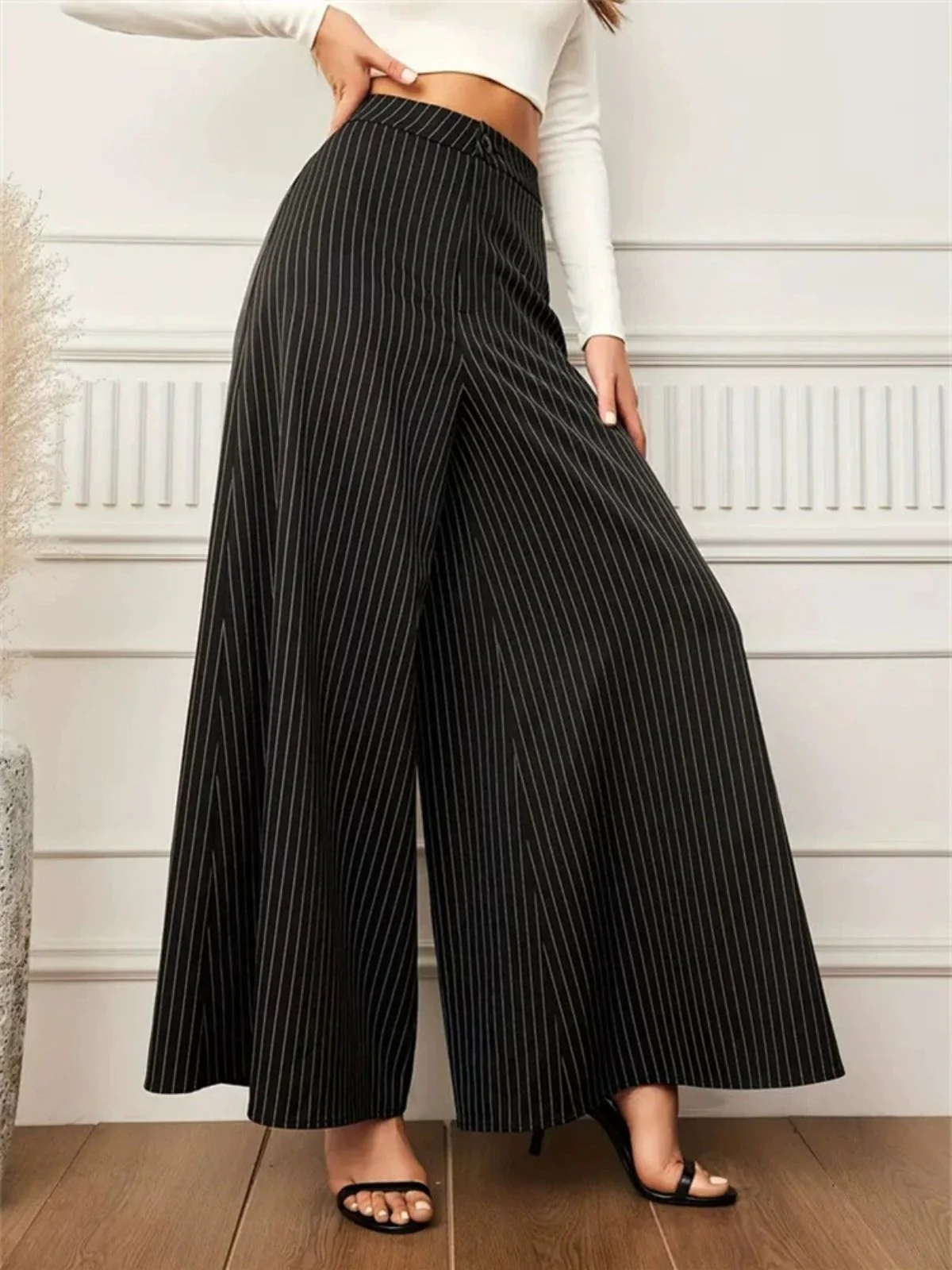 Schwarz 1940er Nadelstreifen Super Weites Bein Hose - Image 3