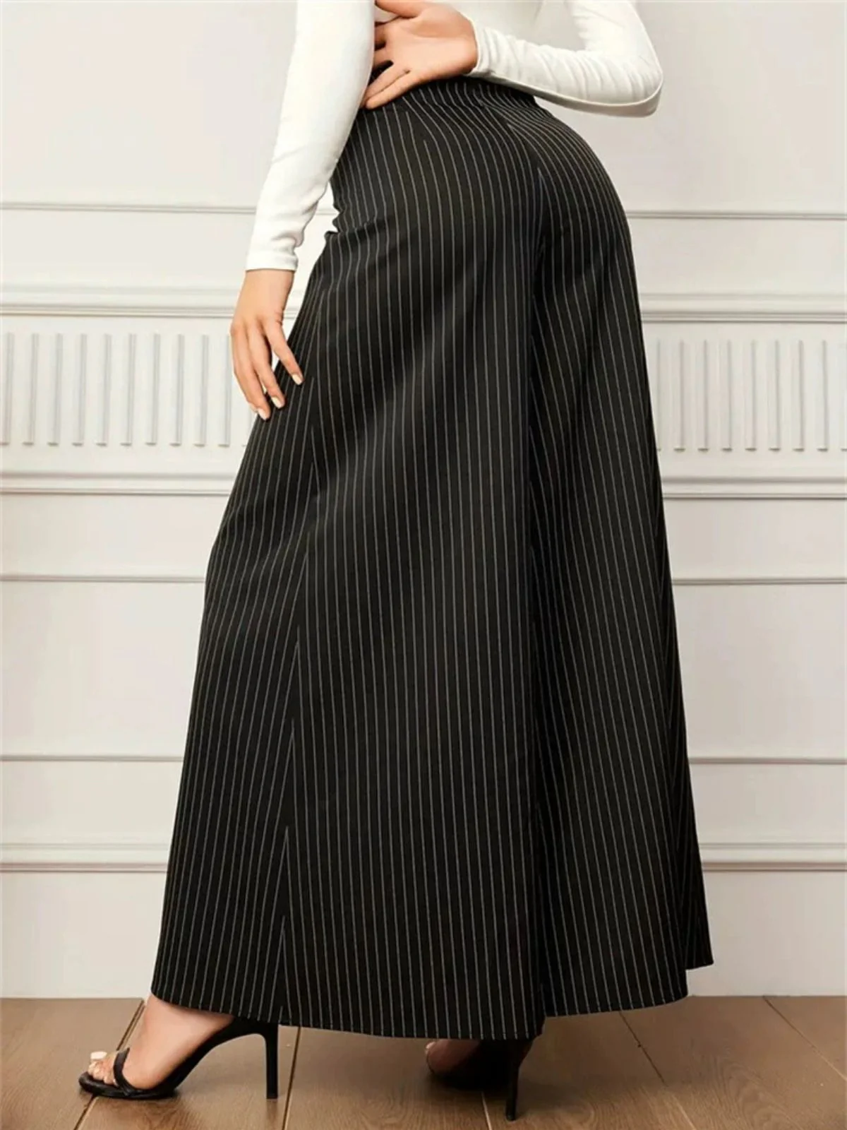 Schwarz 1940er Nadelstreifen Super Weites Bein Hose - Image 4