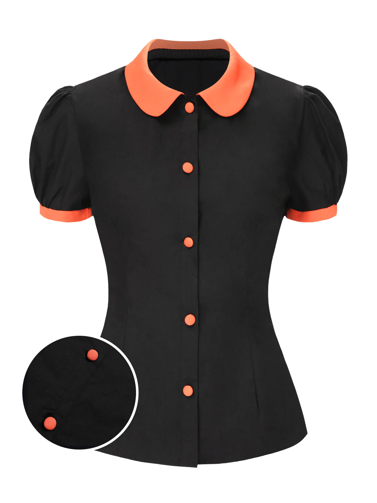 Schwarz 1940er Halloween Peter Pan Kragen Puffärmel Bluse