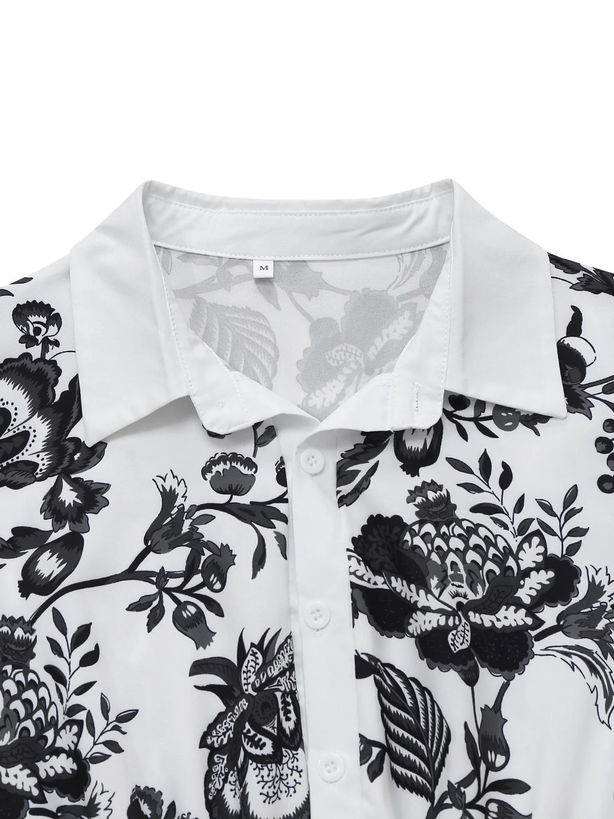 Schwarz 1940er Pflanzen Blumen Hemdkragen Gürtel Kleid - Image 3