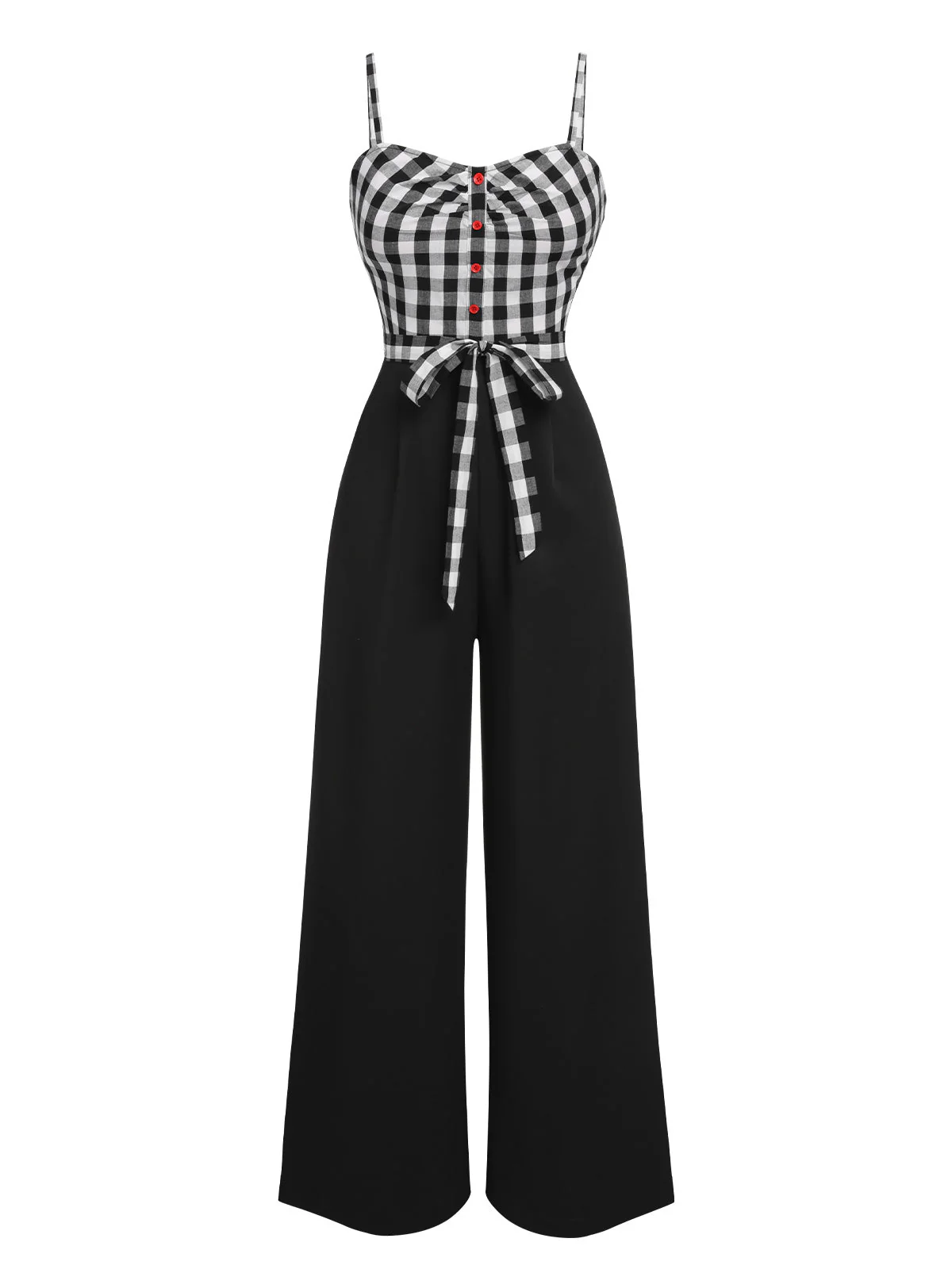 Schwarz 1940er Plaid Patchwork Hosenträger Jumpsuit - Image 2