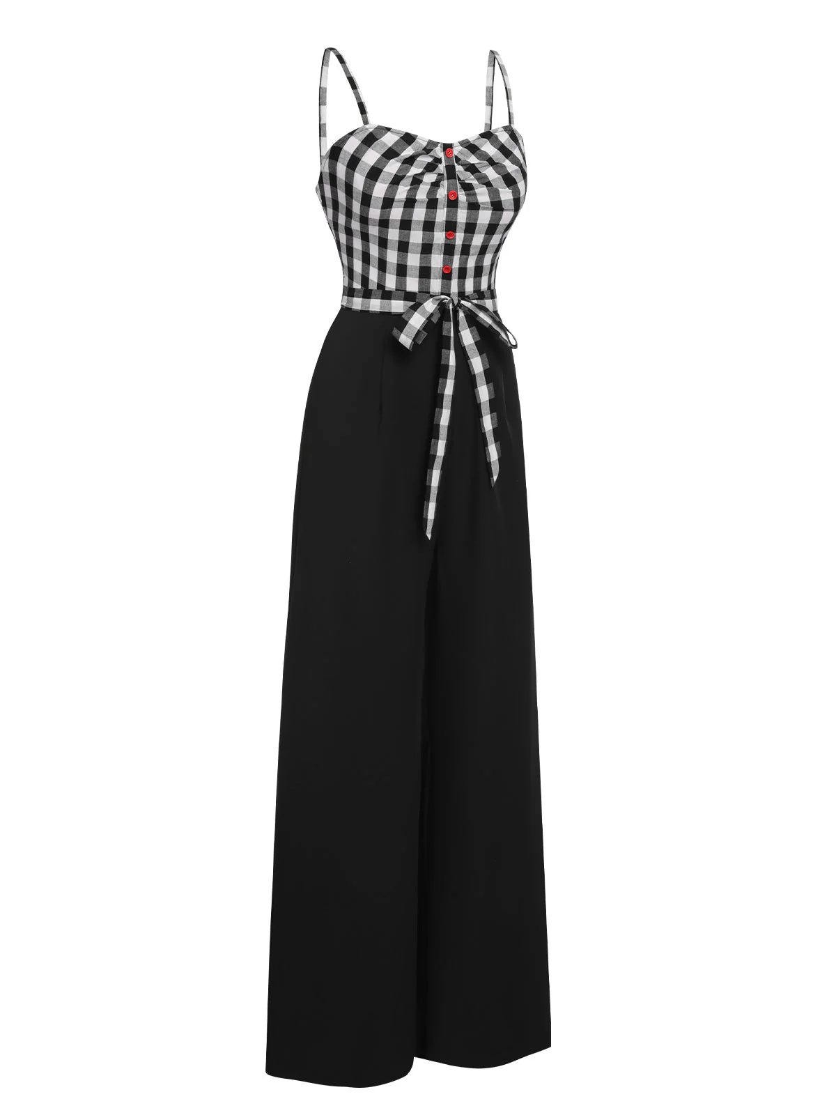 Schwarz 1940er Plaid Patchwork Hosenträger Jumpsuit - Image 3