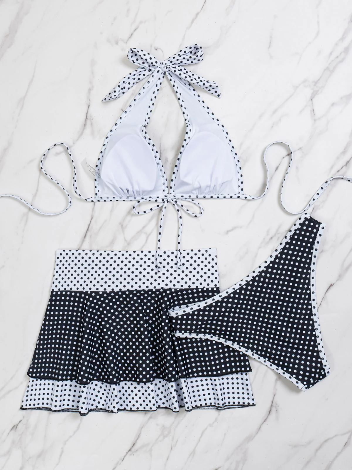 Schwarz 1940er Polka Dot Halter Bikini Set & Cover-Up - Image 6